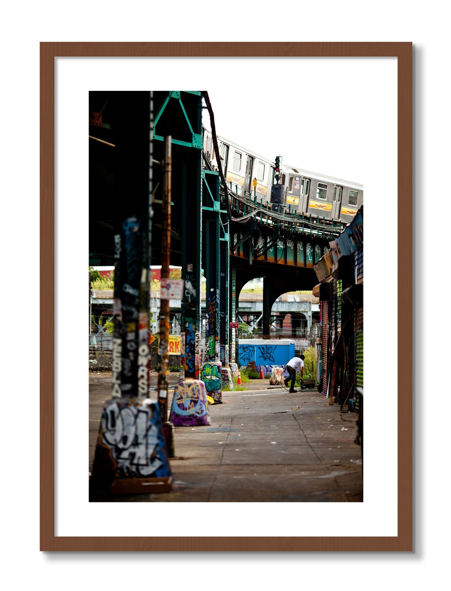 Framed photograph of Queens by Dylan Ozanich, Walnut frame, Borders