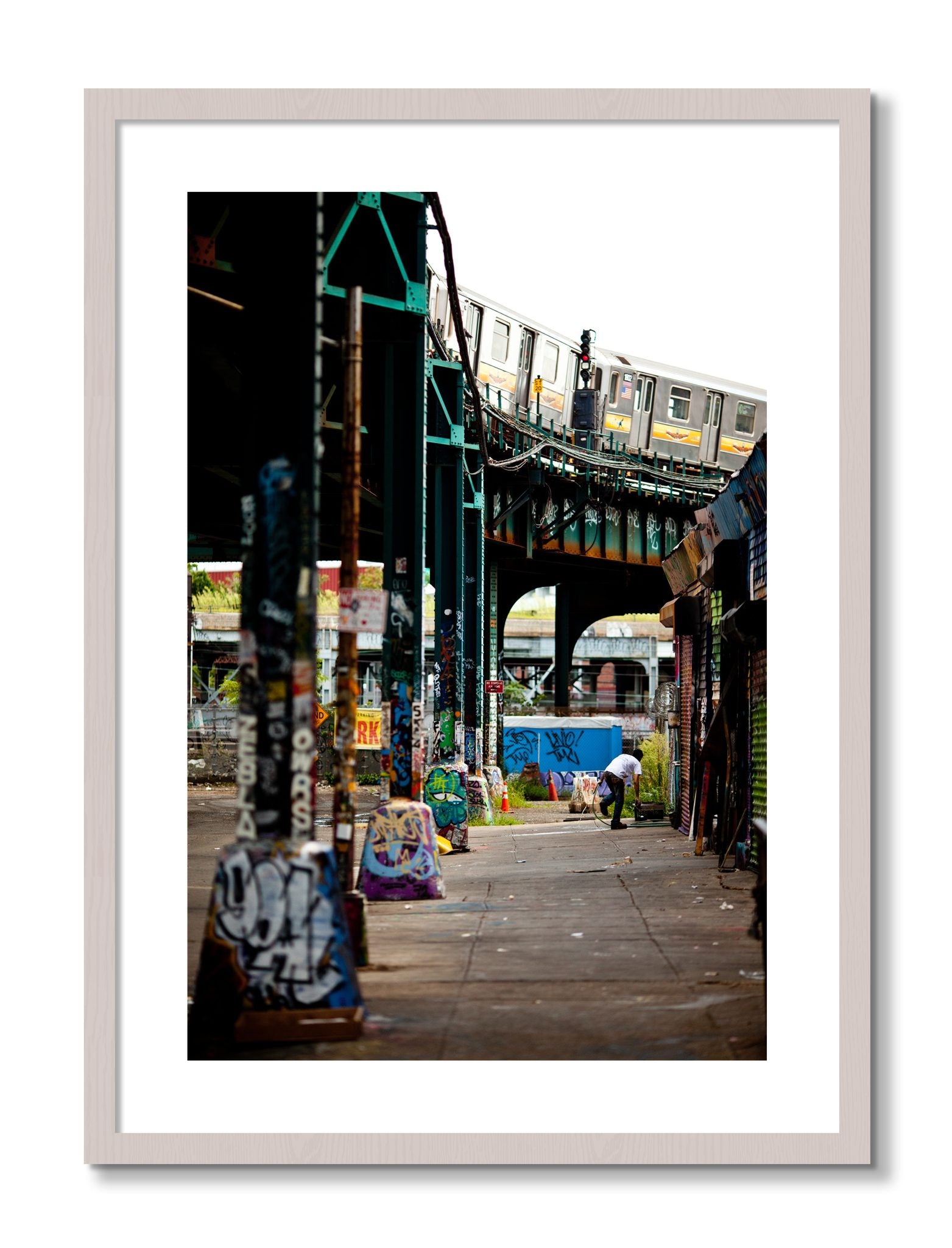 Framed photograph of Queens by Dylan Ozanich, White Maple frame, Borders
