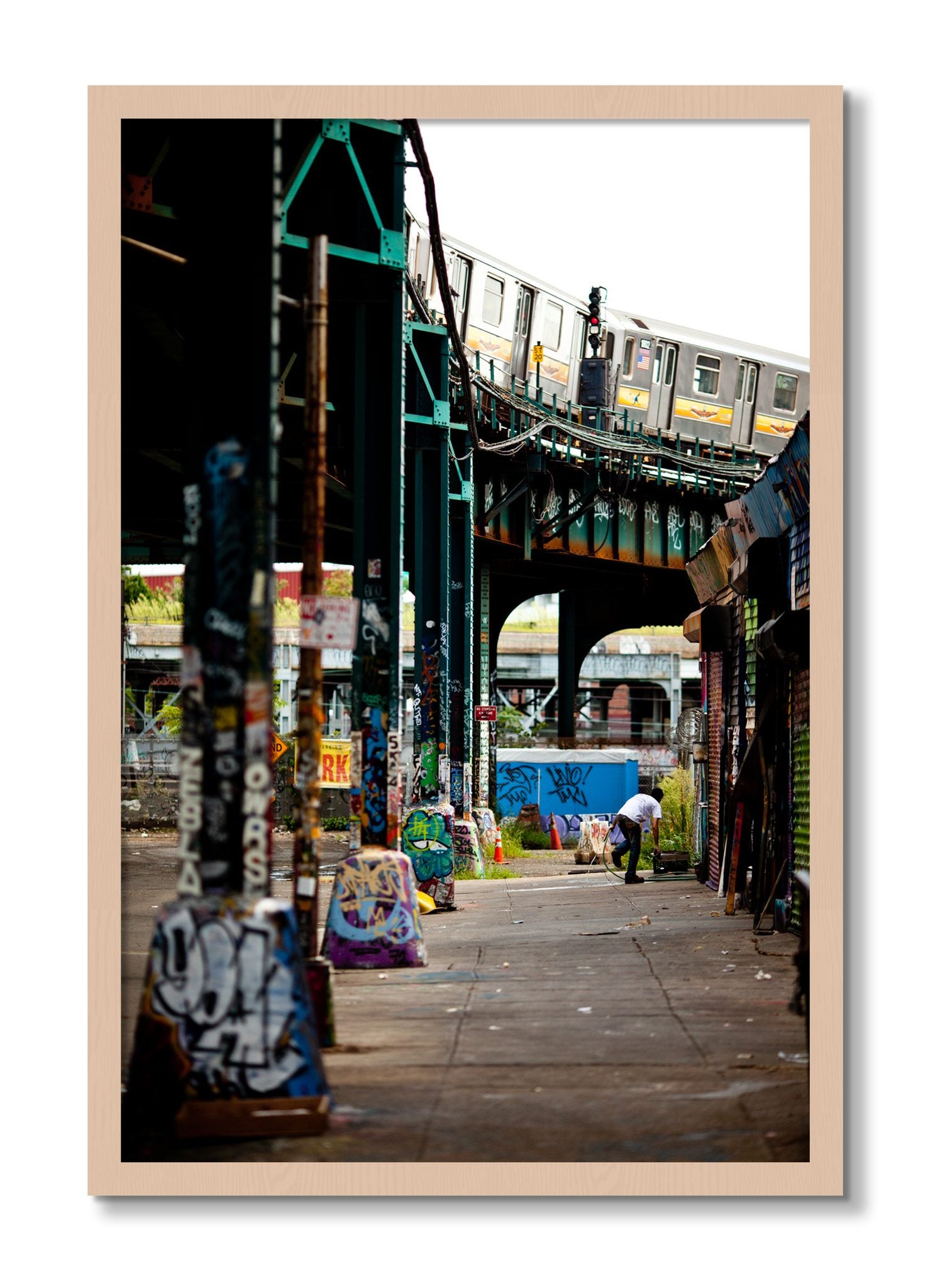 Framed photograph of Queens by Dylan Ozanich, Maple frame, Full Bleed