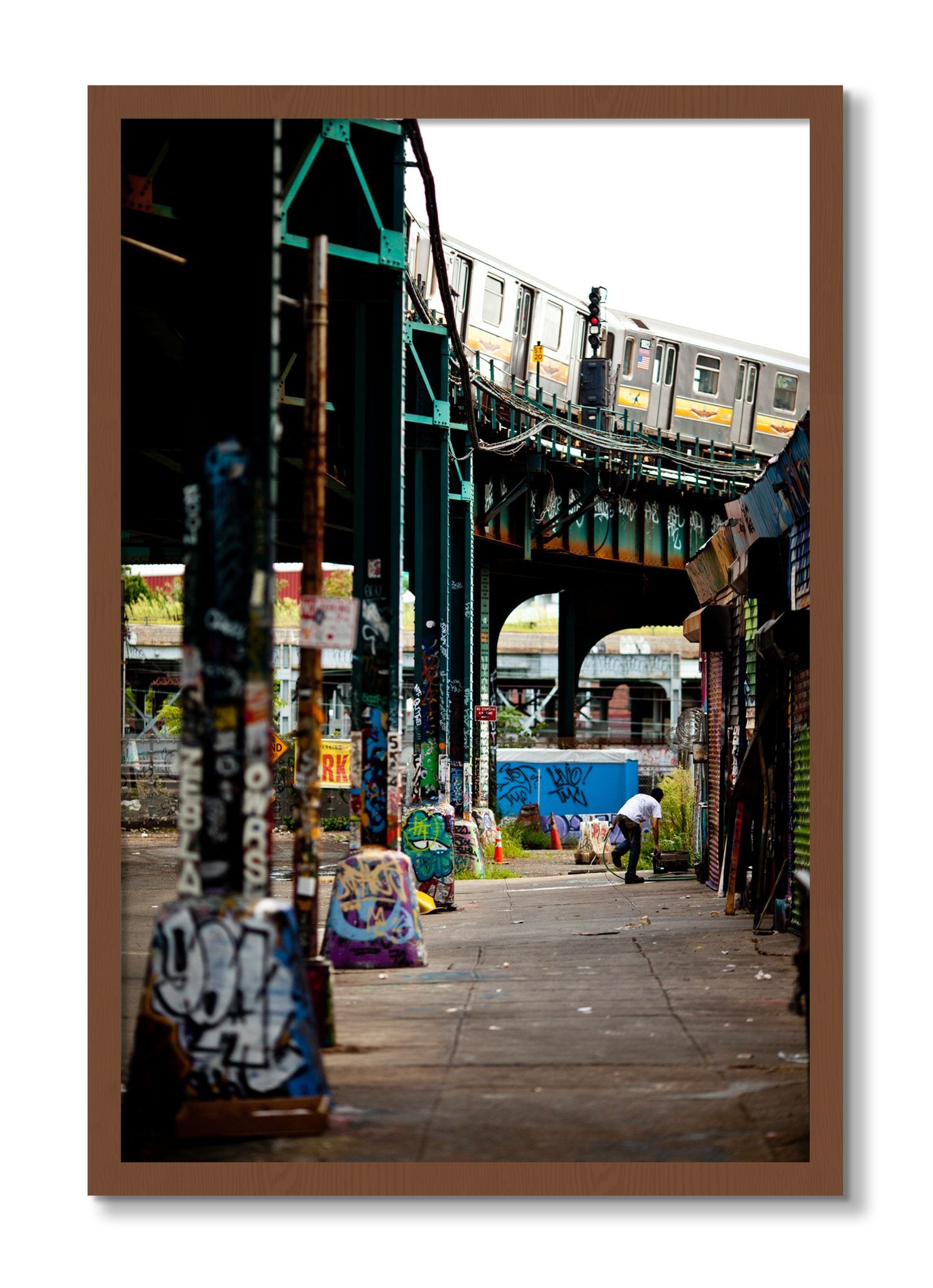 Framed photograph of Queens by Dylan Ozanich, Walnut frame, Full Bleed