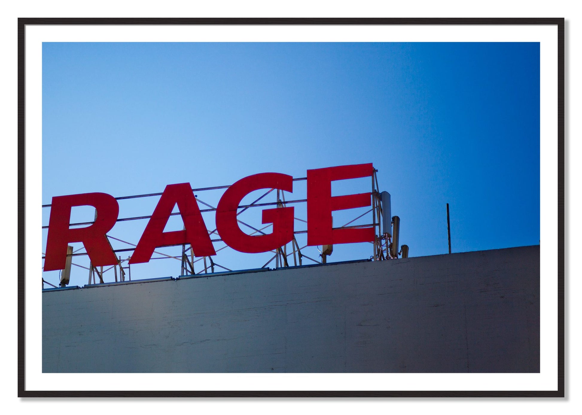 Framed photograph of Rage by Dylan Ozanich, Black Walnut frame, Borders