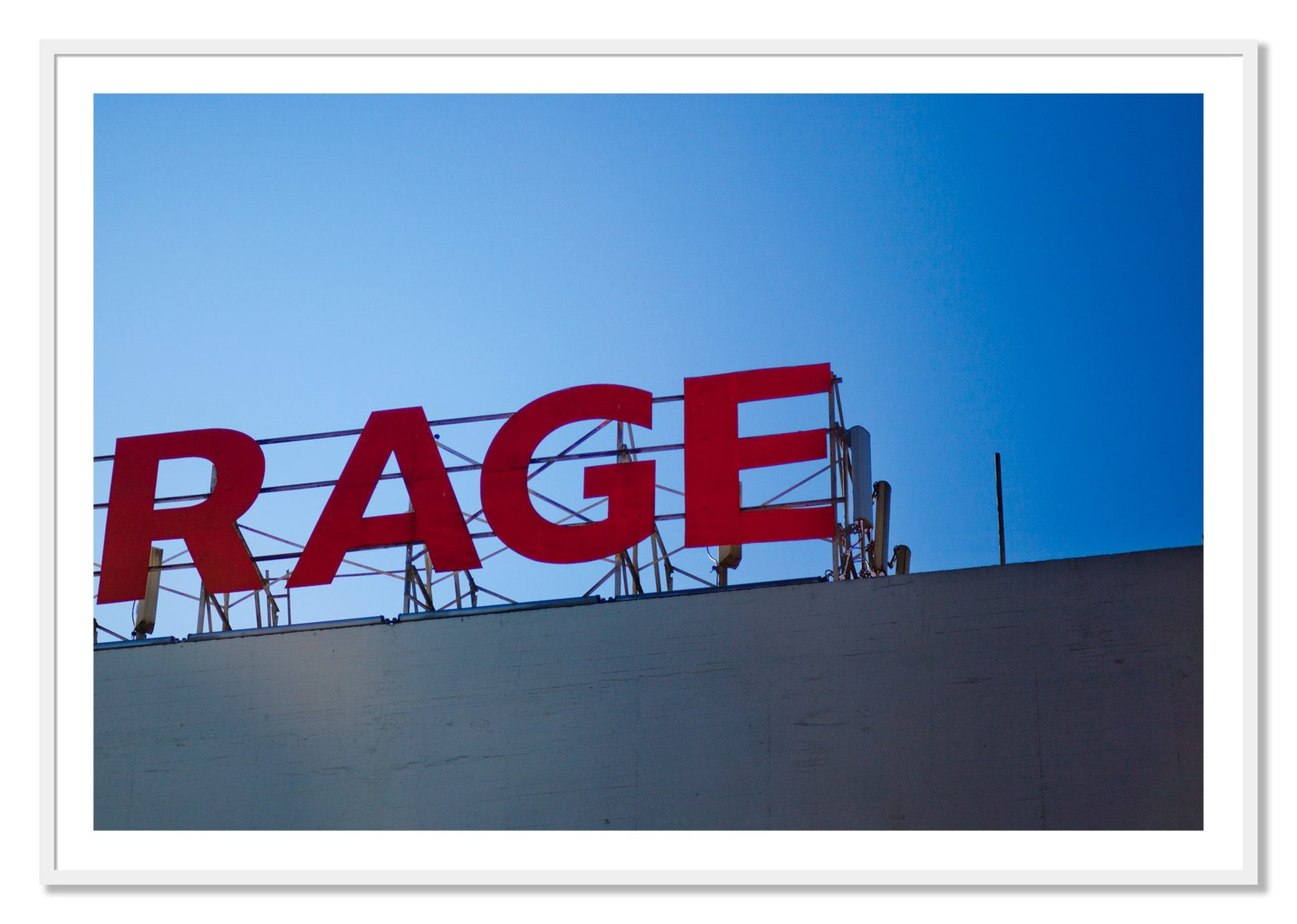 Framed photograph of Rage by Dylan Ozanich, White frame, Borders