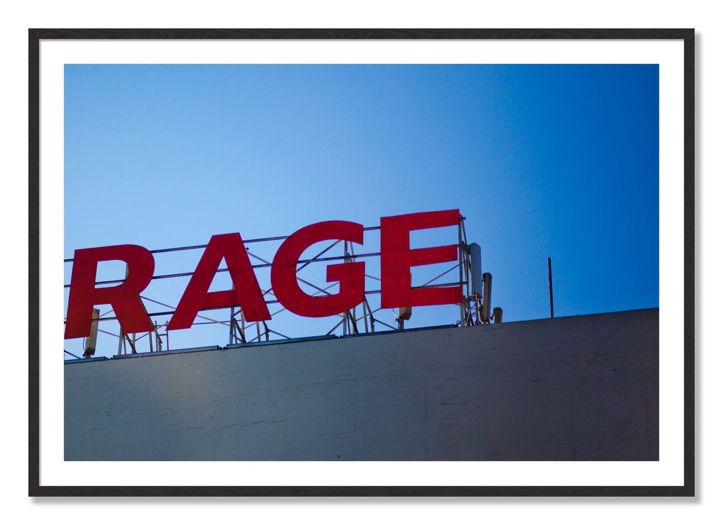 Framed photograph of Rage by Dylan Ozanich, Black Walnut frame, Borders