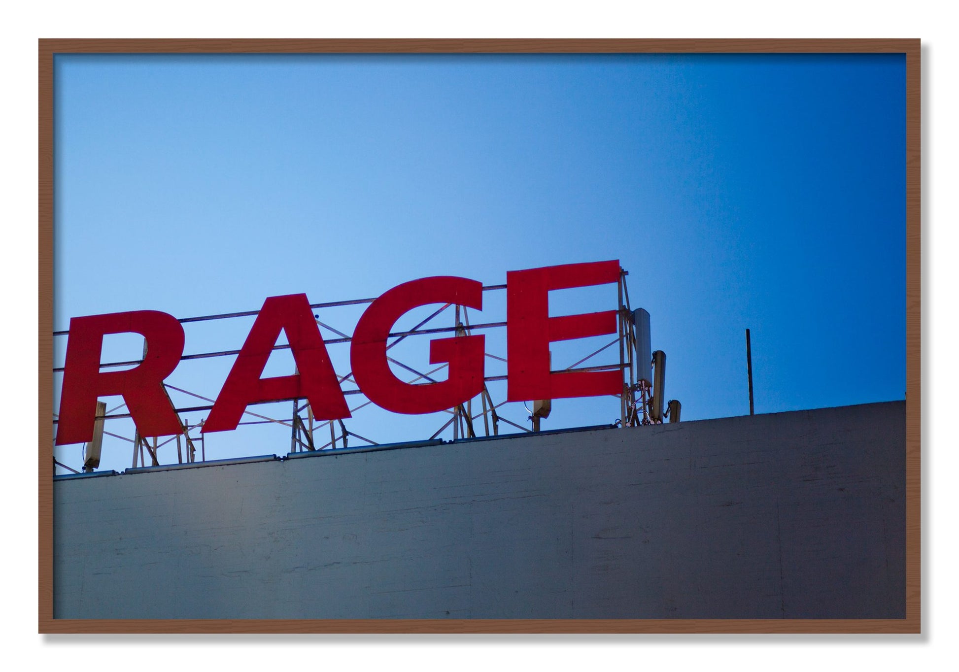 Framed photograph of Rage by Dylan Ozanich, Walnut frame, Full Bleed