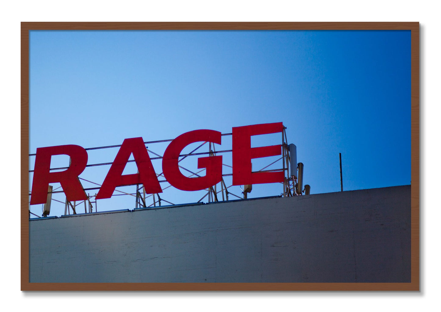 Framed photograph of Rage by Dylan Ozanich, Walnut frame, Full Bleed