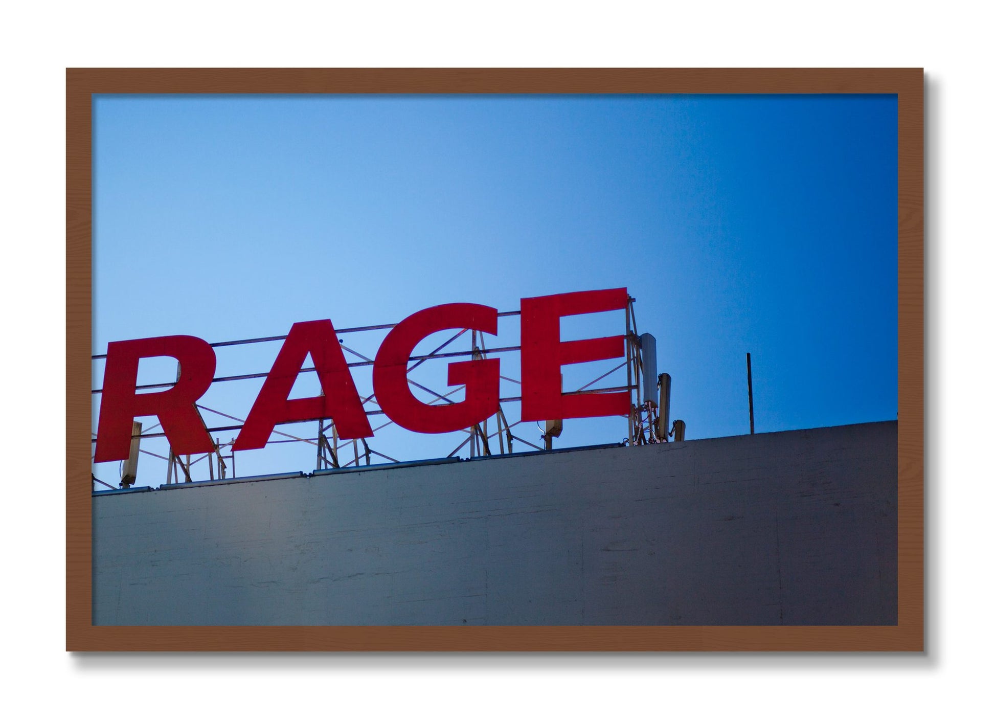 Framed photograph of Rage by Dylan Ozanich, Walnut frame, Full Bleed