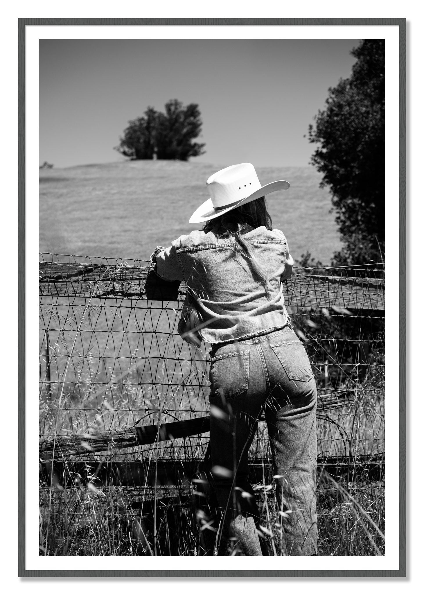 Ranch Days by Dylan Ozanich, 48×72 print with a White Border in a Grey frame