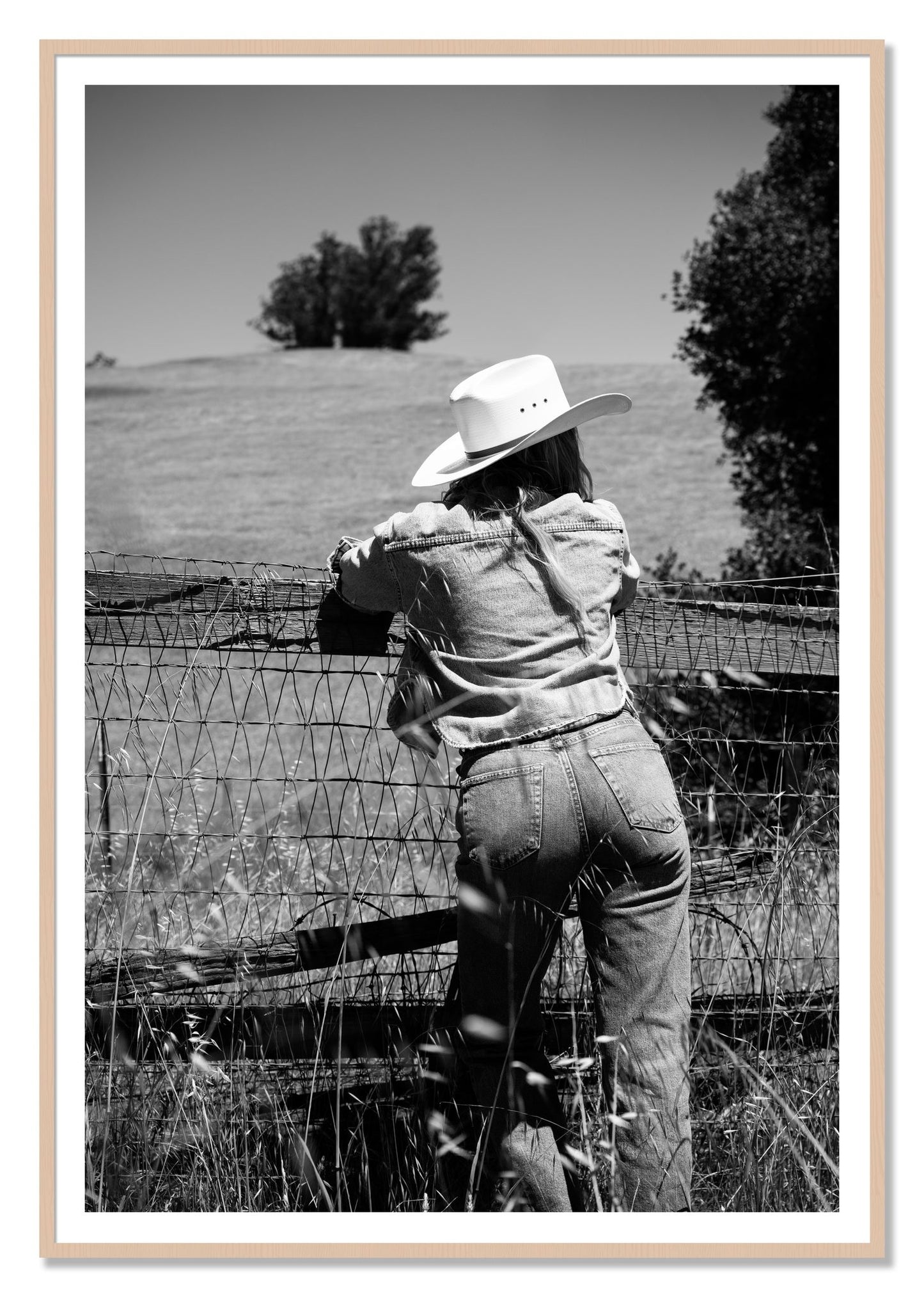 Ranch Days by Dylan Ozanich, 48×72 print with a White Border in a Maple frame