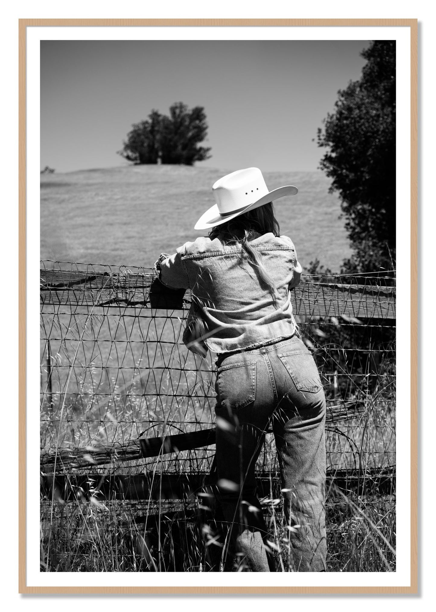 Ranch Days by Dylan Ozanich, 48×72 print with a White Border in an Oak frame