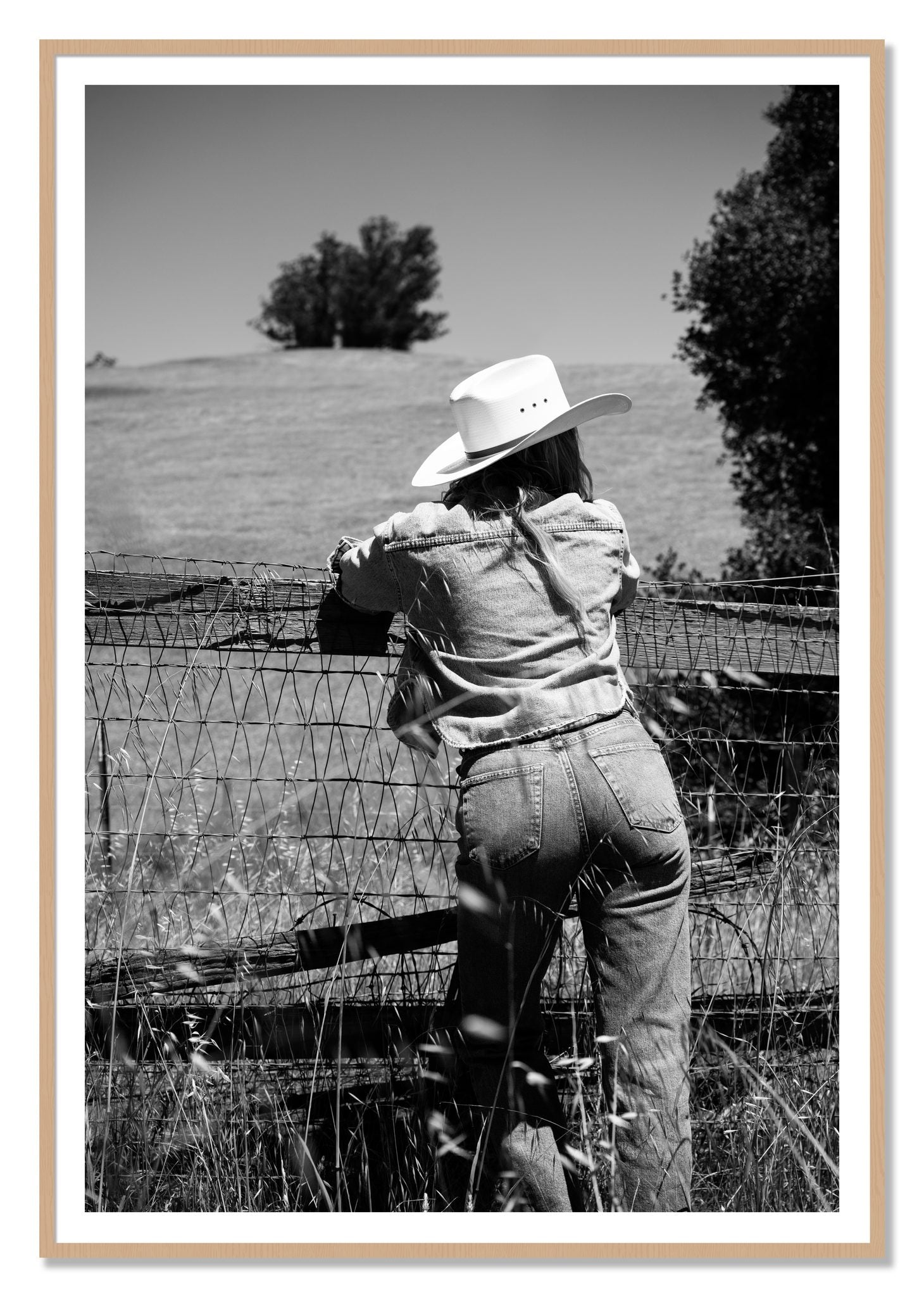 Ranch Days by Dylan Ozanich, 48×72 print with a White Border in an Oak frame