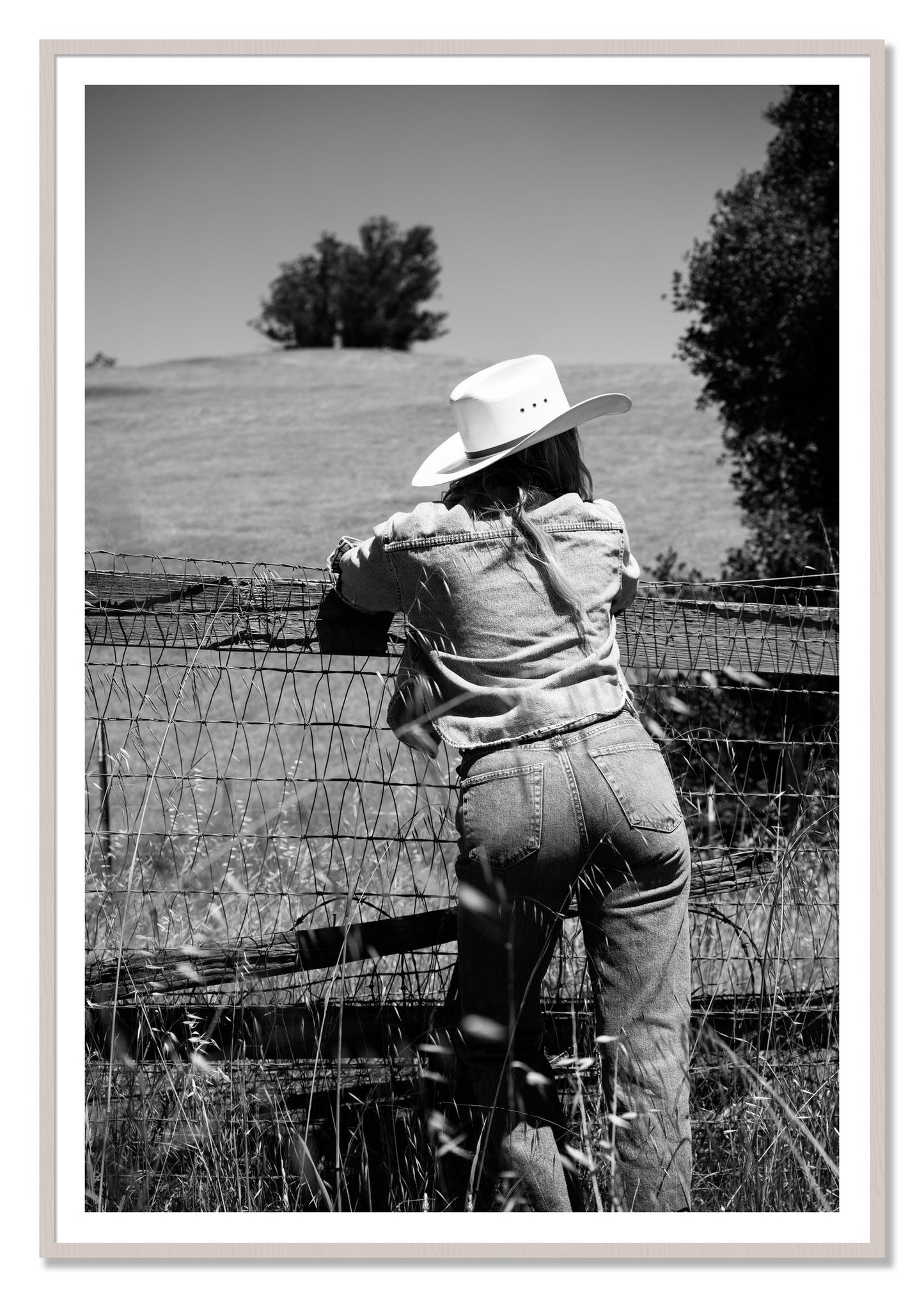 Ranch Days by Dylan Ozanich, 48×72 print with a White Border in a White Maple frame