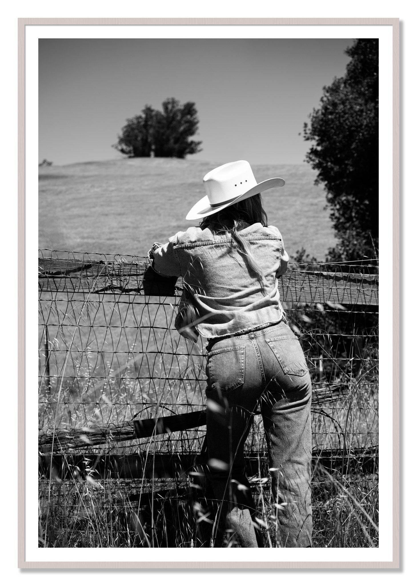 Ranch Days by Dylan Ozanich, 48×72 print with a White Border in a White Maple frame