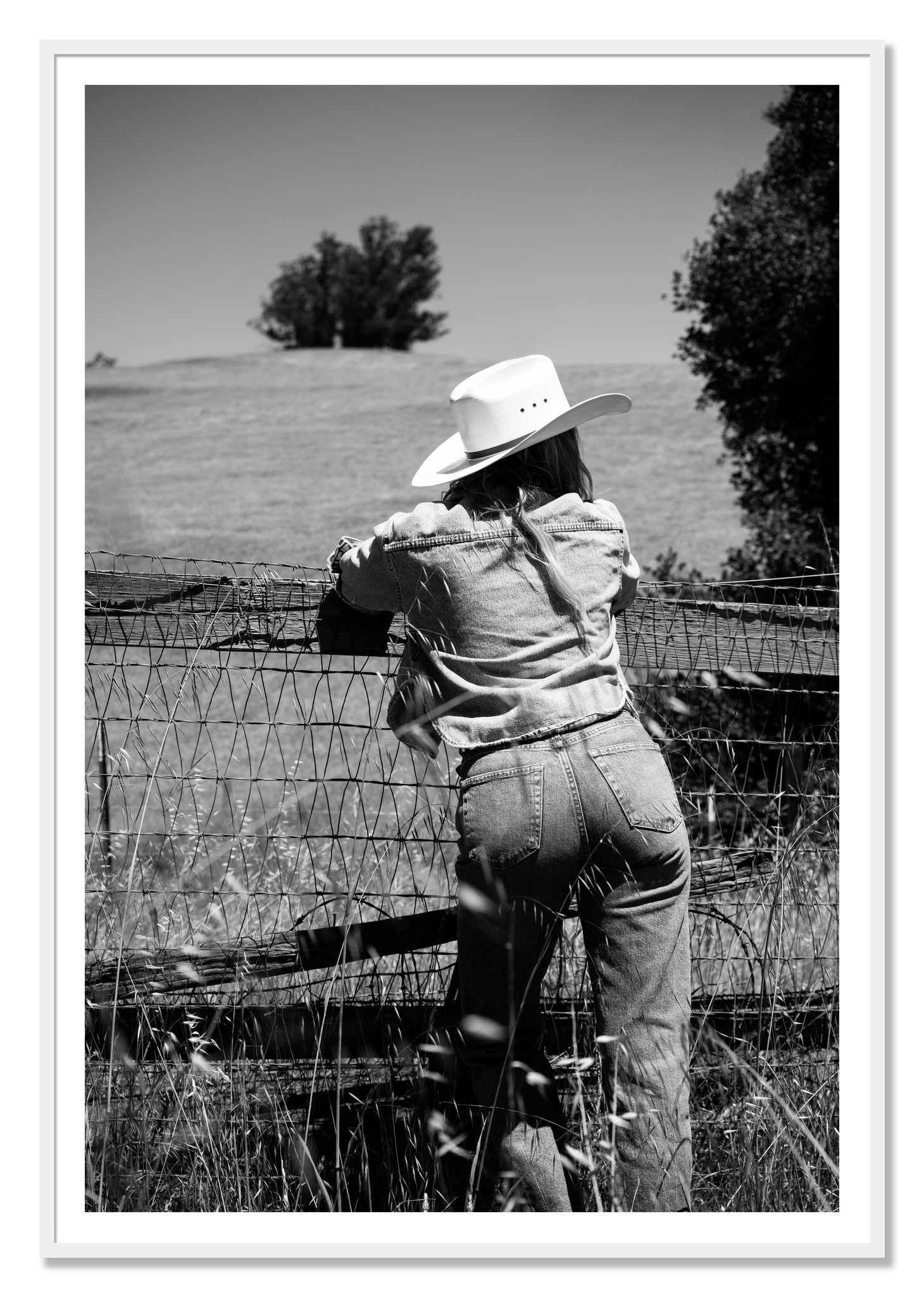 Ranch Days by Dylan Ozanich, 48×72 print with a White Border in a White frame