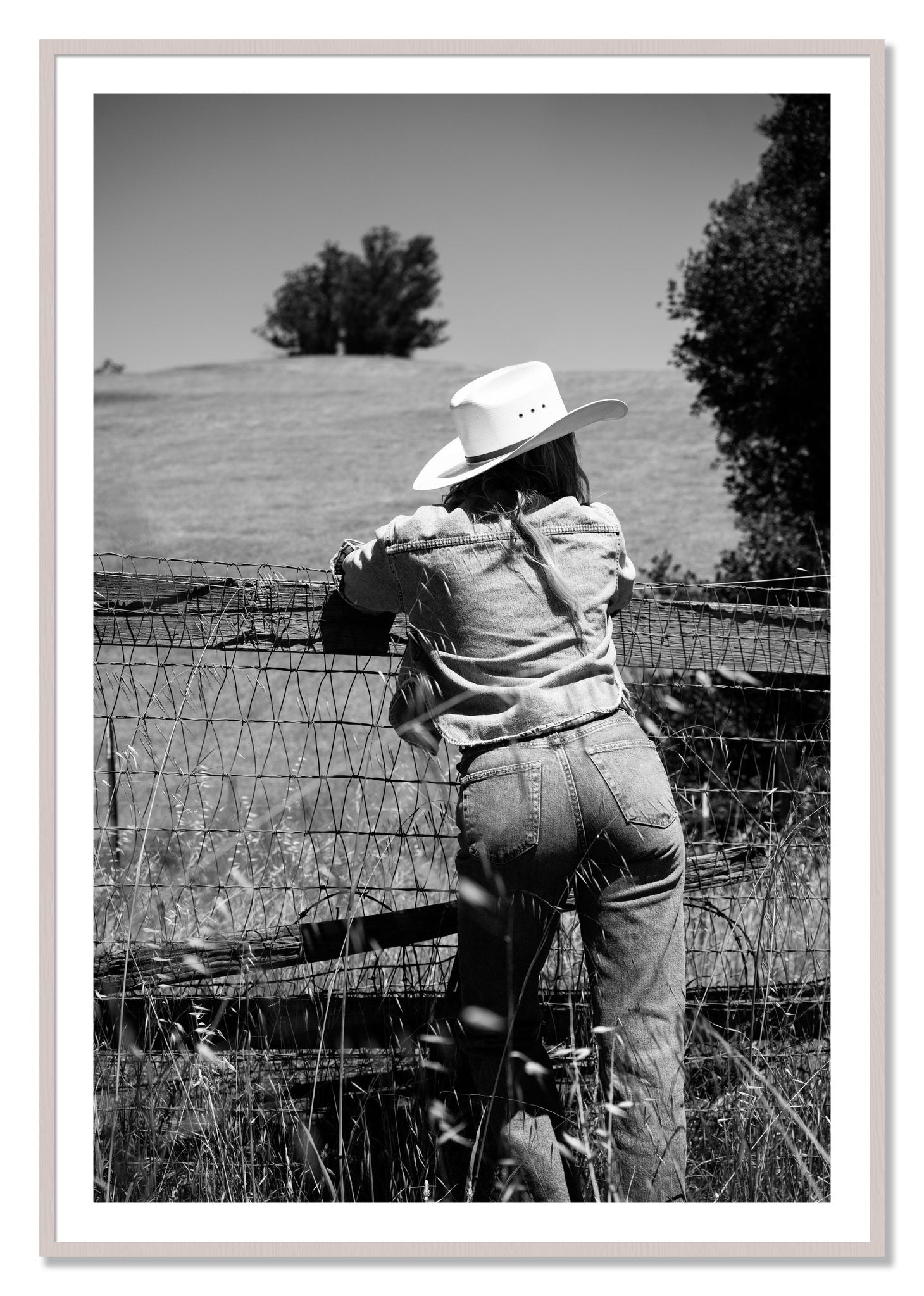 Framed photograph of Ranch Days by Dylan Ozanich, White Maple frame, Borders