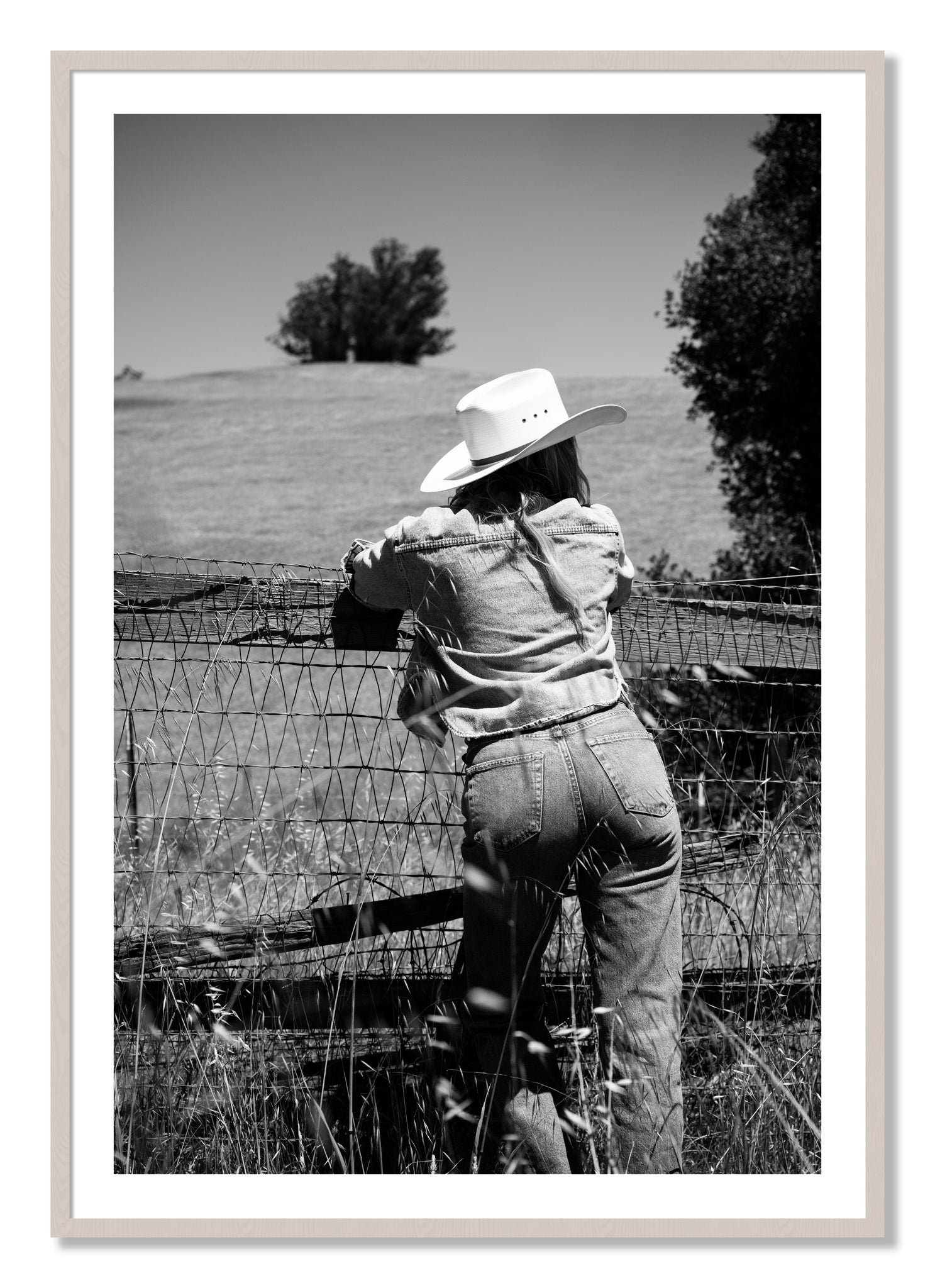 Framed photograph of Ranch Days by Dylan Ozanich, White Maple frame, Borders