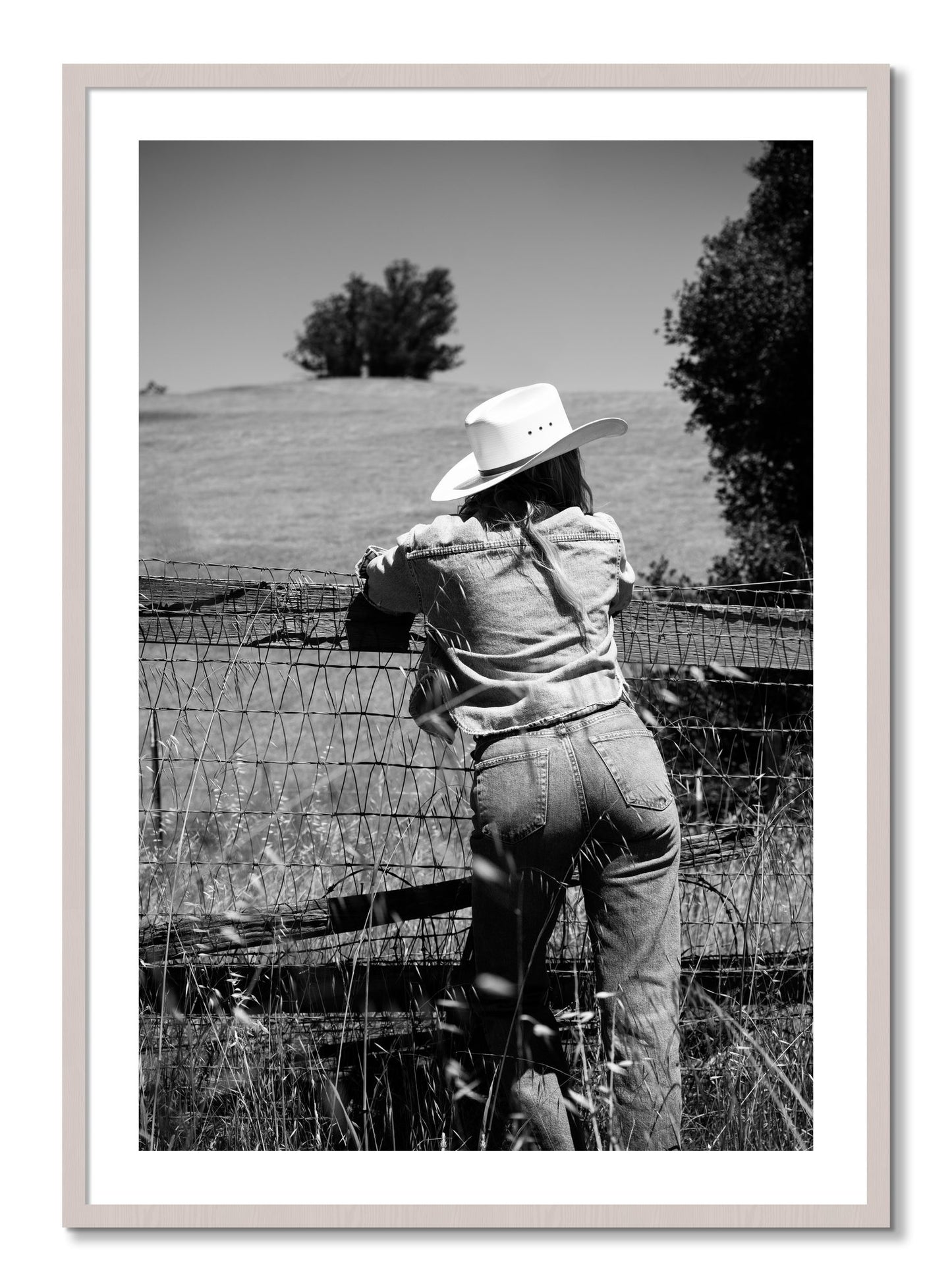 Framed photograph of Ranch Days by Dylan Ozanich, White Maple frame, Borders