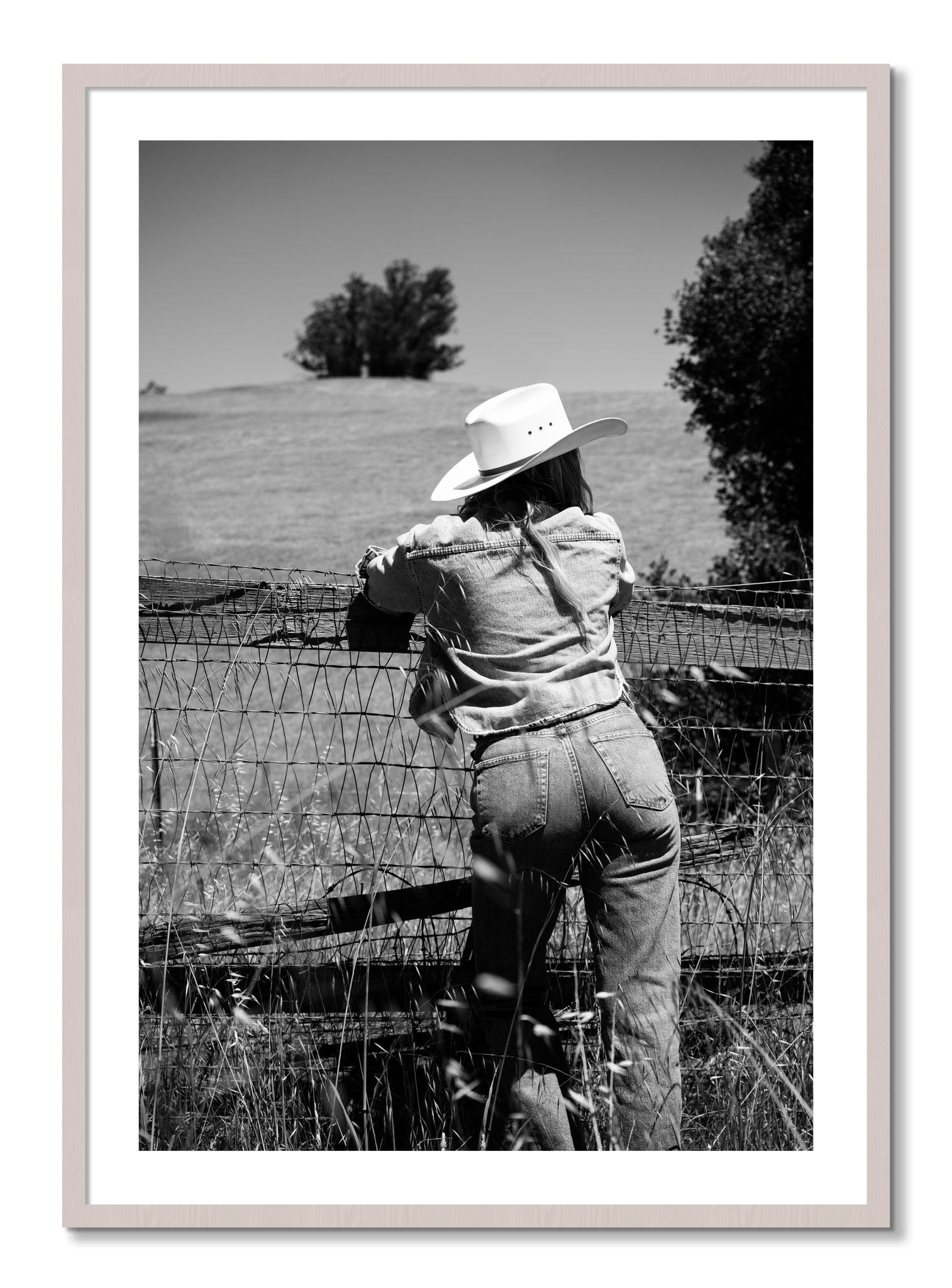 Framed photograph of Ranch Days by Dylan Ozanich, White Maple frame, Borders