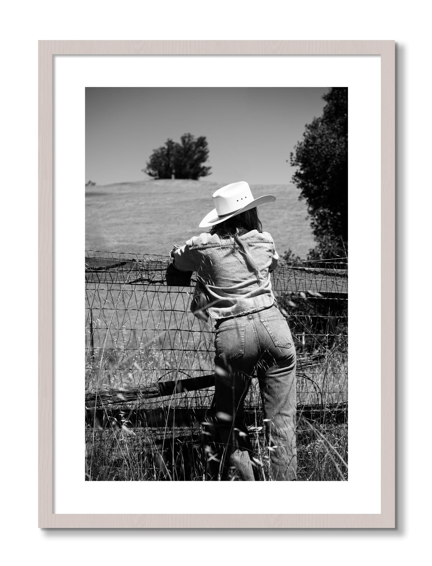 Framed photograph of Ranch Days by Dylan Ozanich, White Maple frame, Borders
