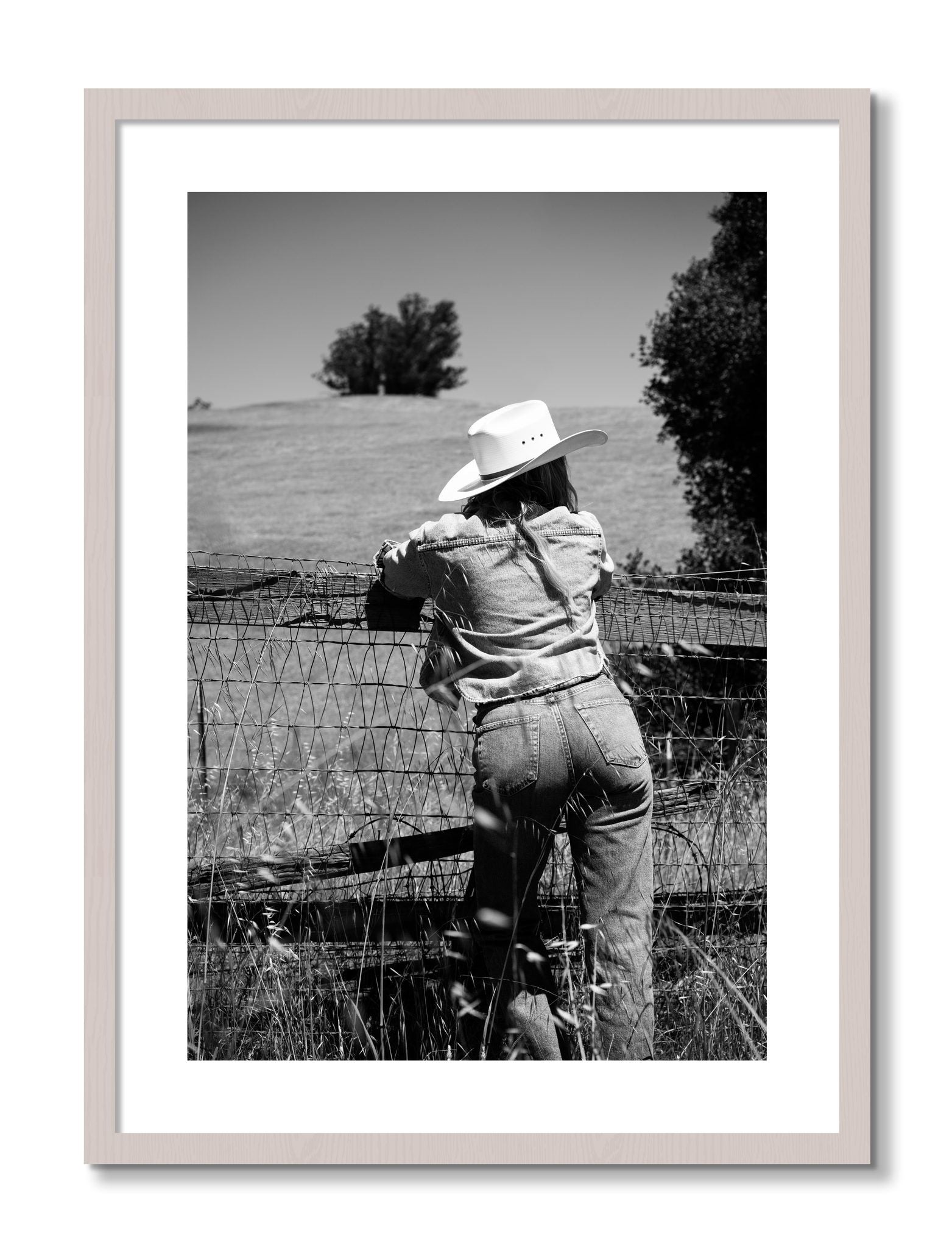 Framed photograph of Ranch Days by Dylan Ozanich, White Maple frame, Borders