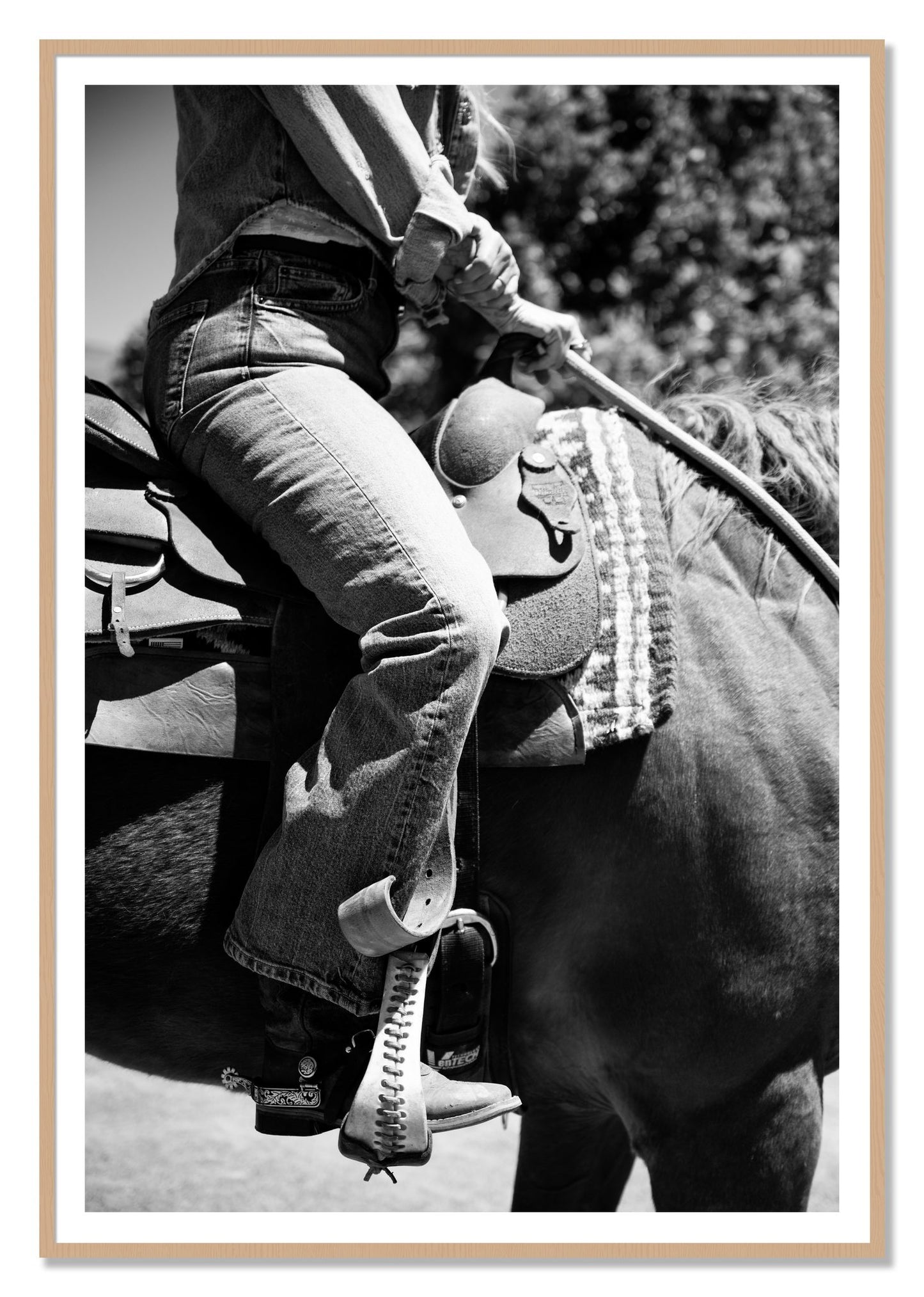 Ready To Ride by Dylan Ozanich, 48×72 print with a White Border in an Oak frame
