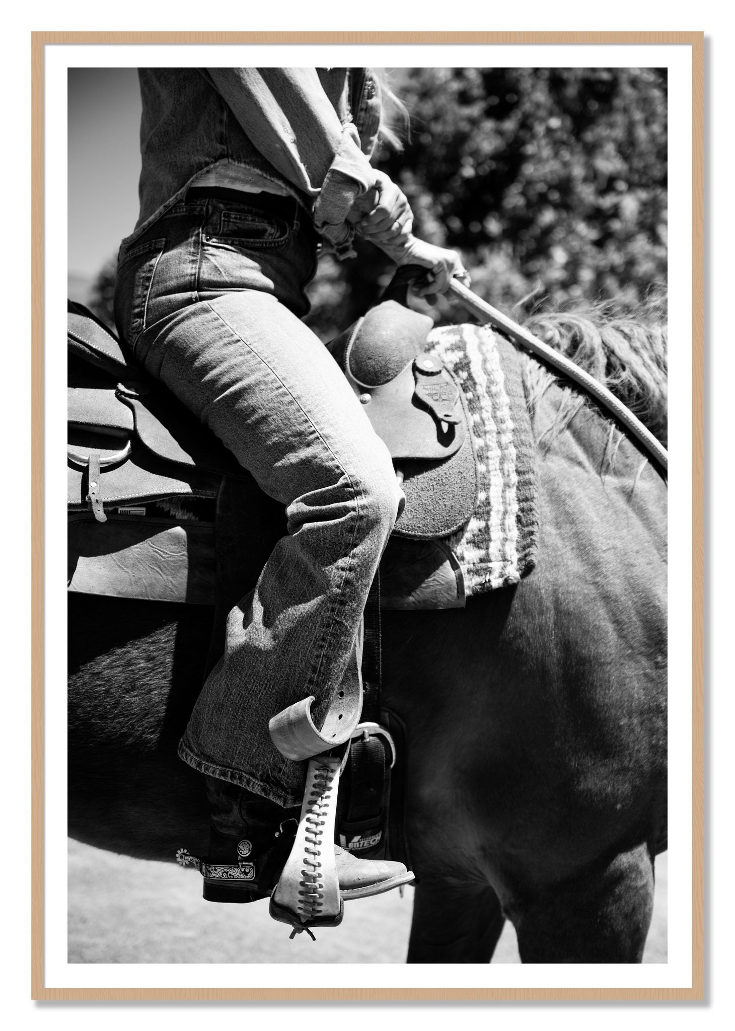 Ready To Ride by Dylan Ozanich, 48×72 print with a White Border in an Oak frame