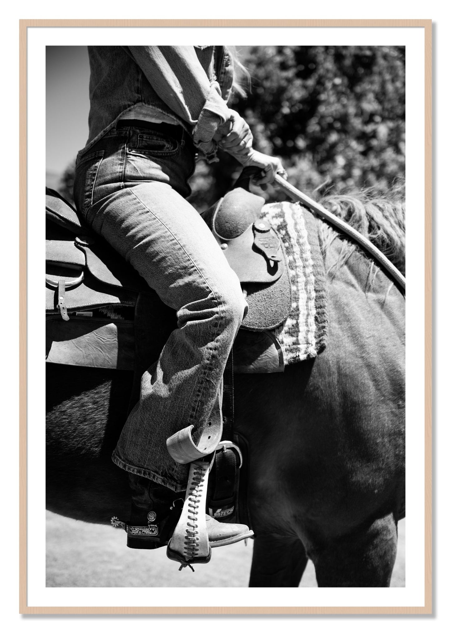 Framed photograph of Ready To Ride by Dylan Ozanich, Maple frame, Borders