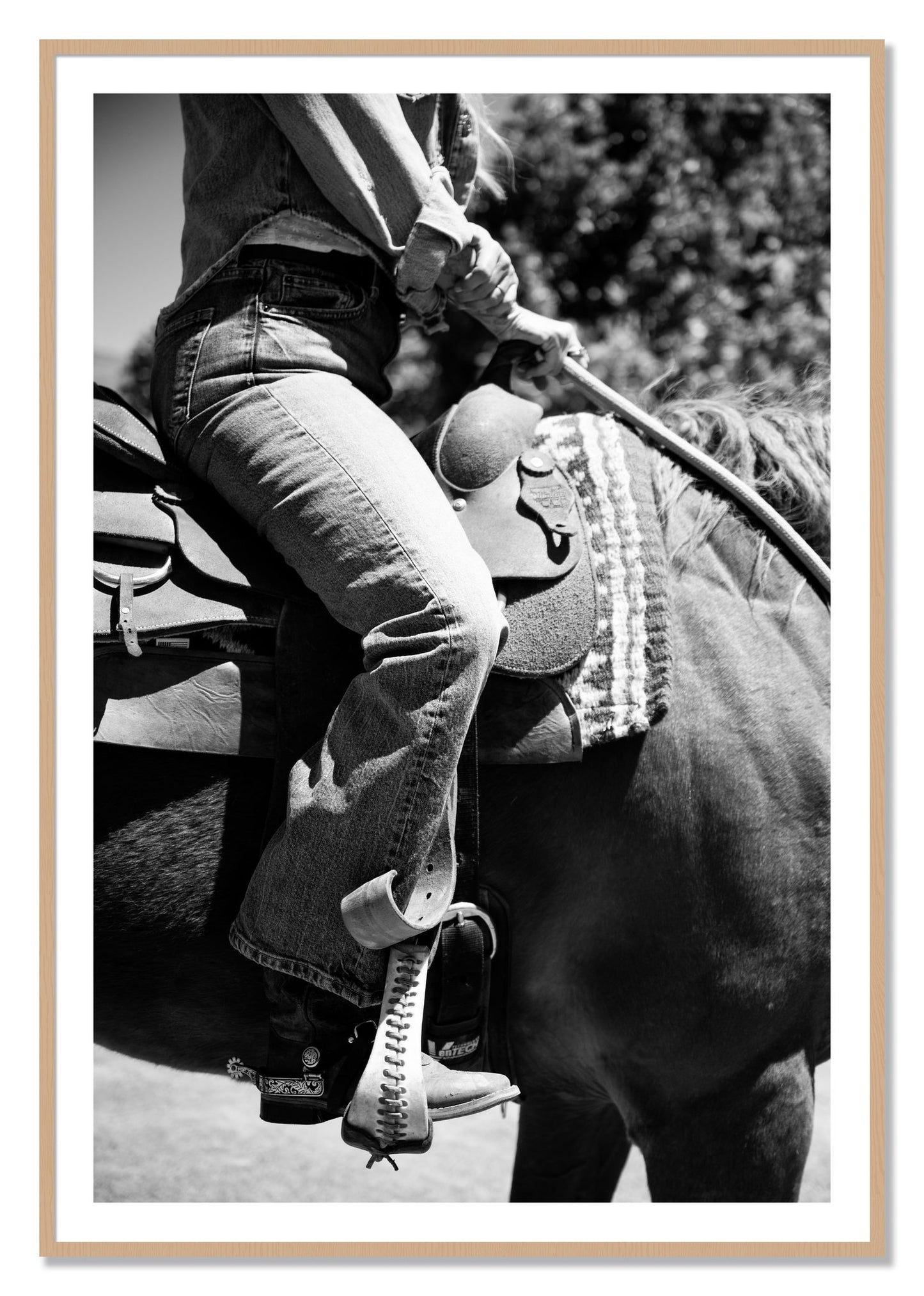 Framed photograph of Ready To Ride by Dylan Ozanich, Oak frame, Borders