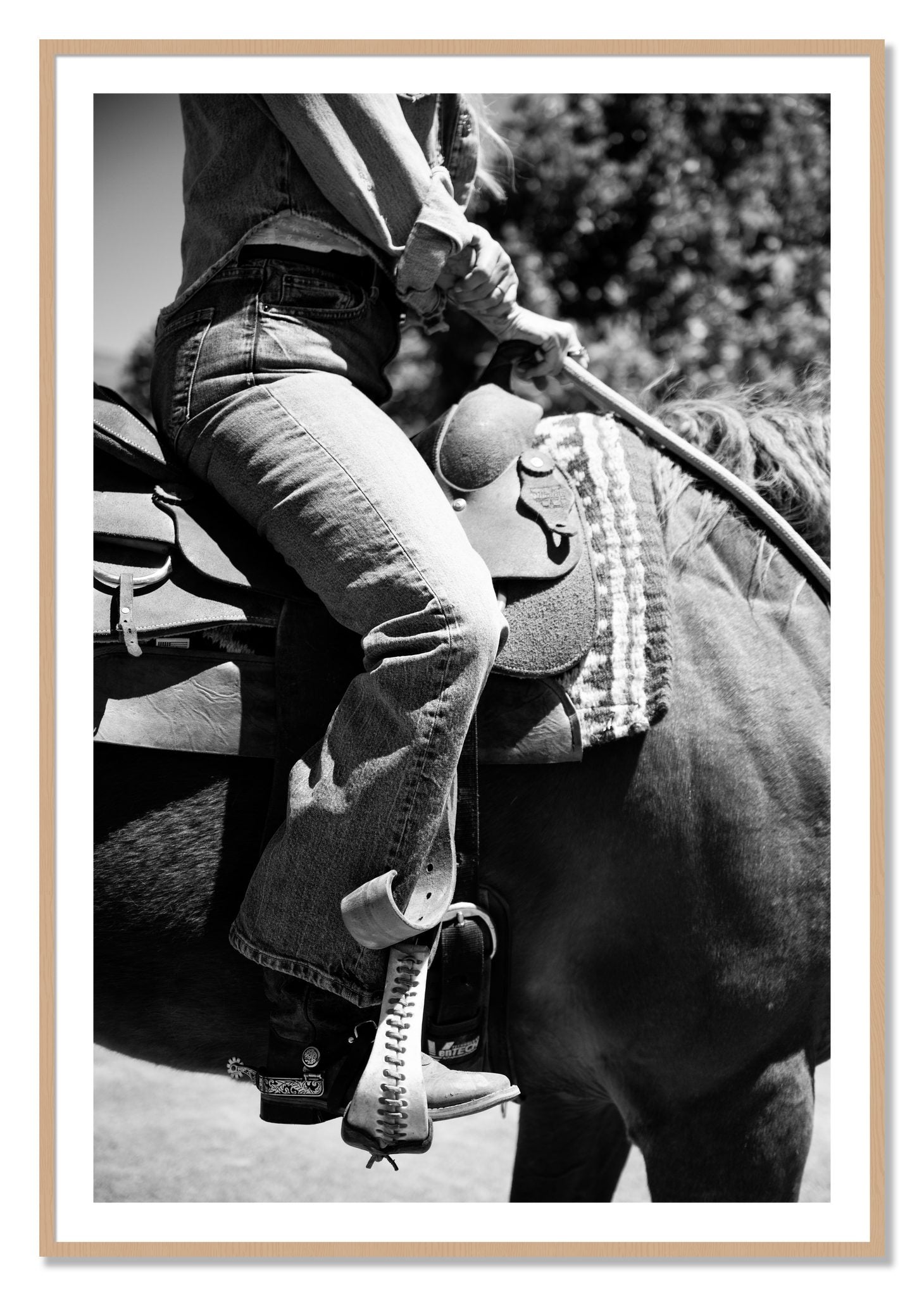 Framed photograph of Ready To Ride by Dylan Ozanich, Oak frame, Borders
