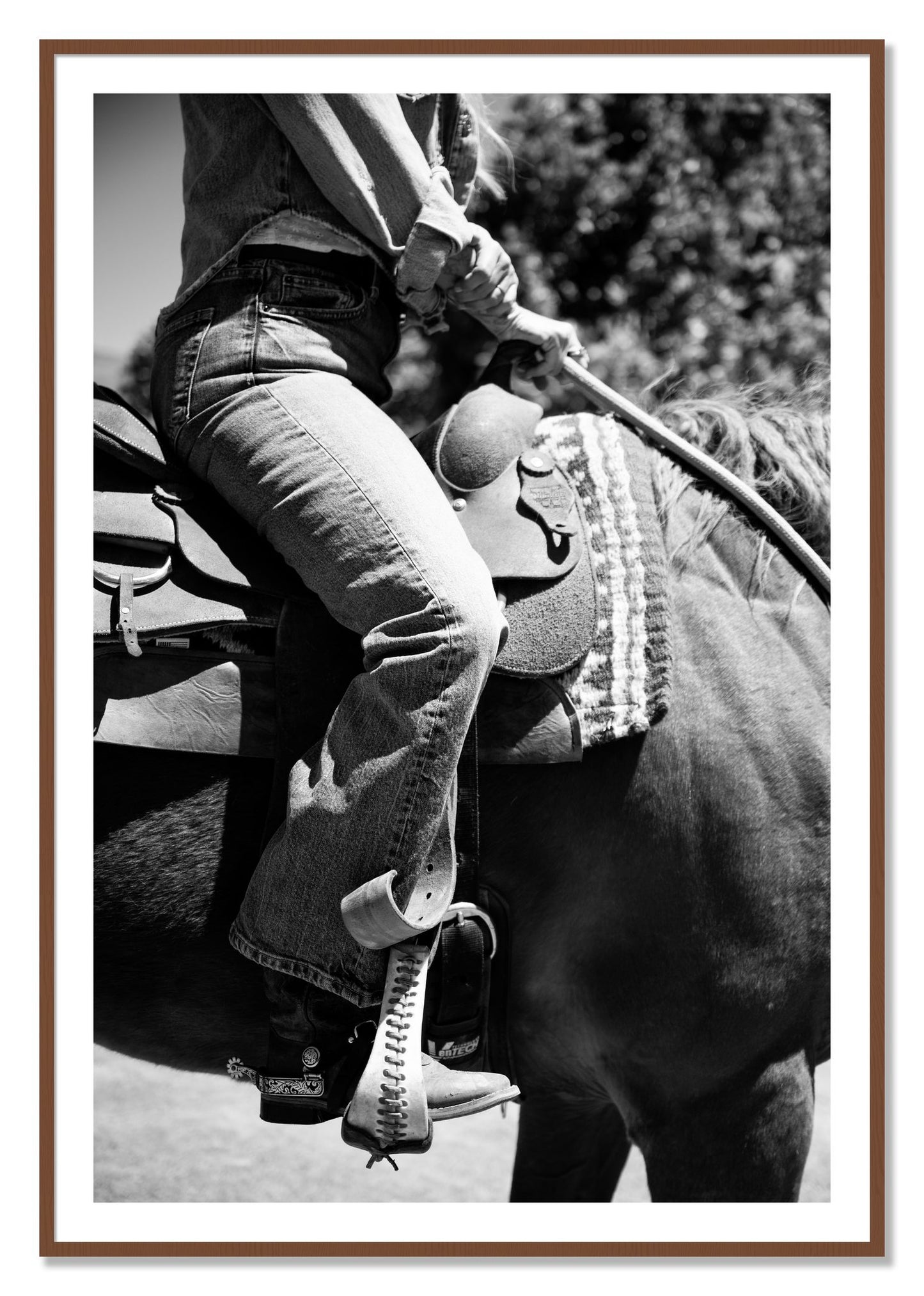 Framed photograph of Ready To Ride by Dylan Ozanich, Walnut frame, Borders