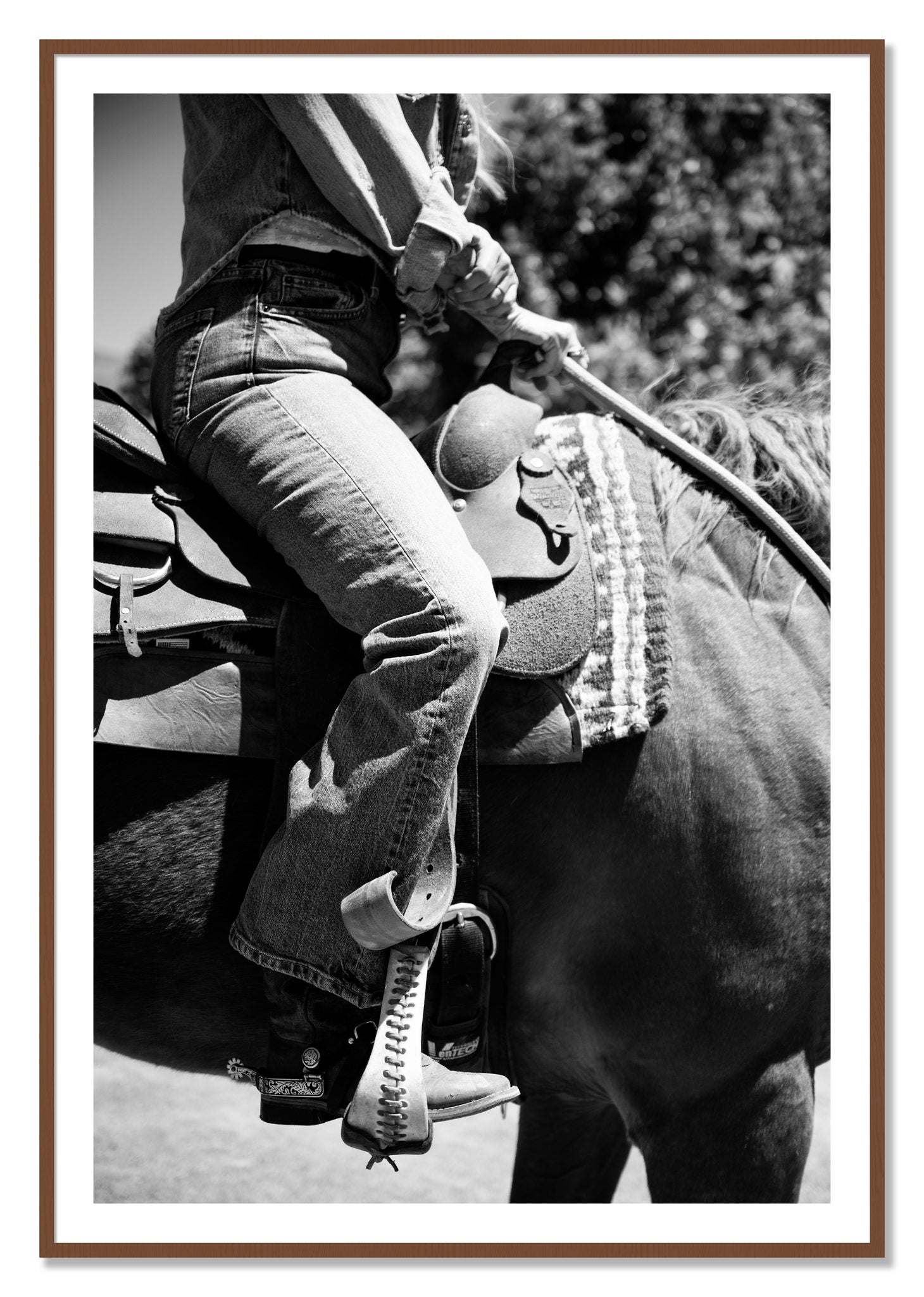 Framed photograph of Ready To Ride by Dylan Ozanich, Walnut frame, Borders