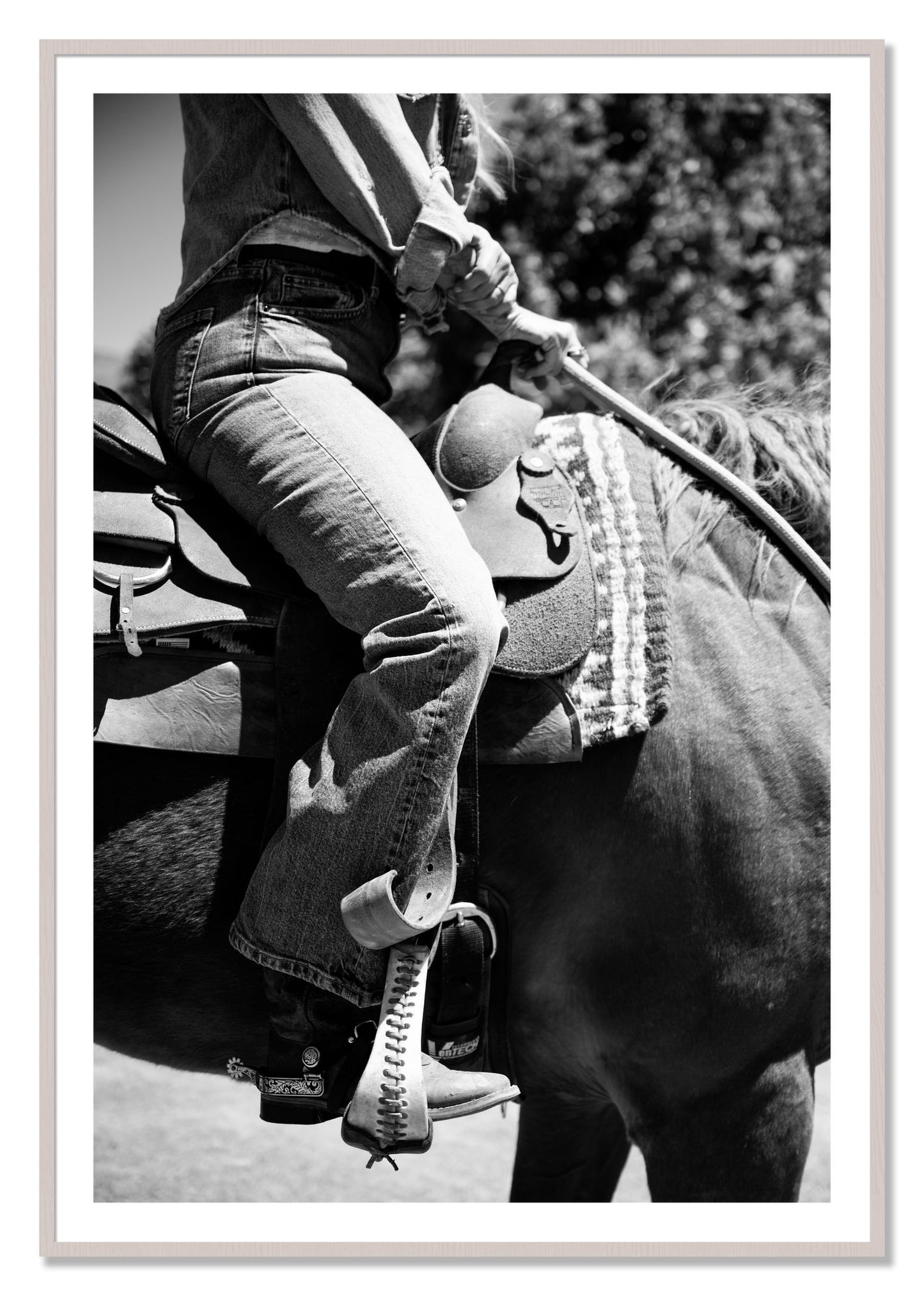 Framed photograph of Ready To Ride by Dylan Ozanich, White Maple frame, Borders