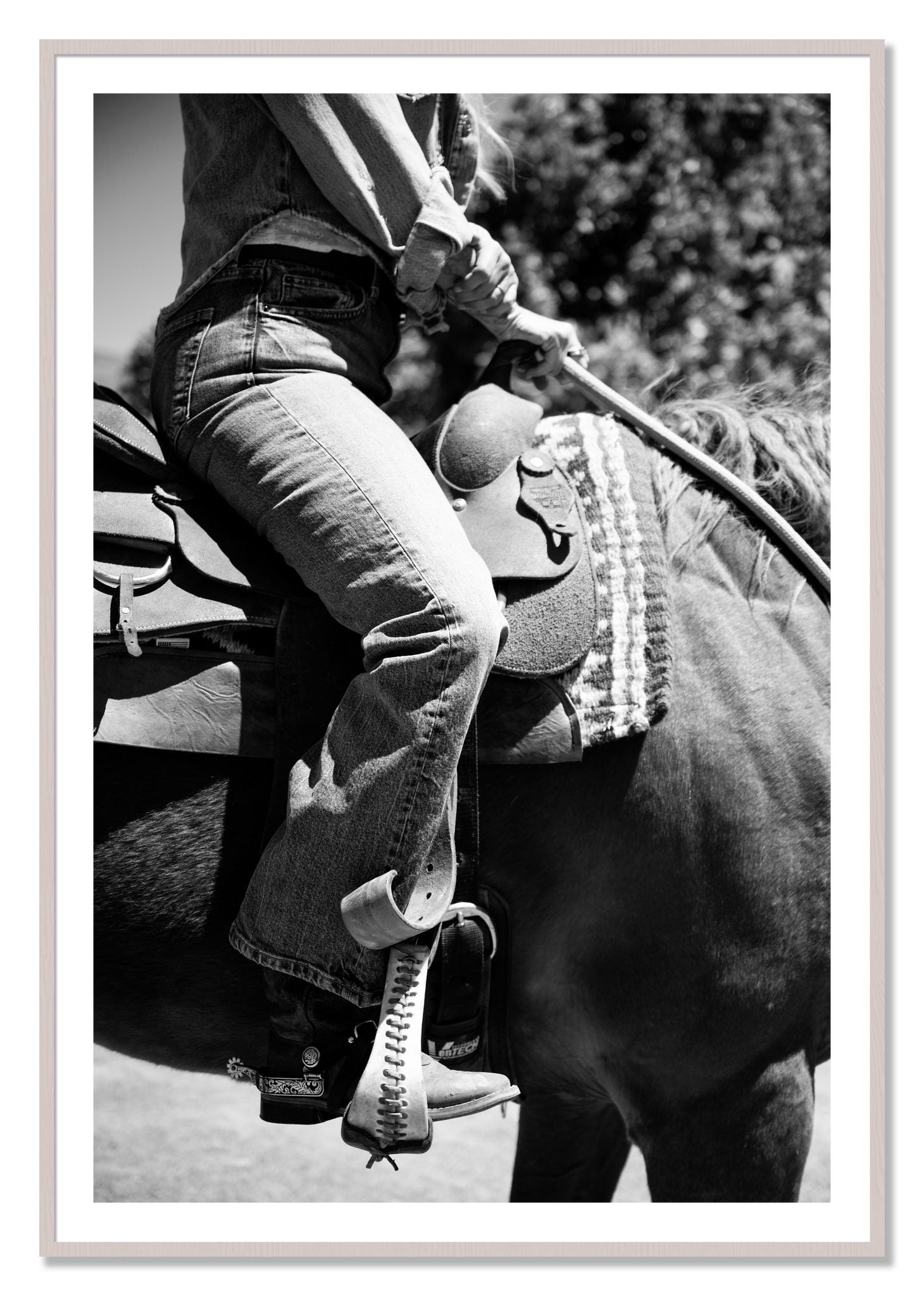 Framed photograph of Ready To Ride by Dylan Ozanich, White Maple frame, Borders