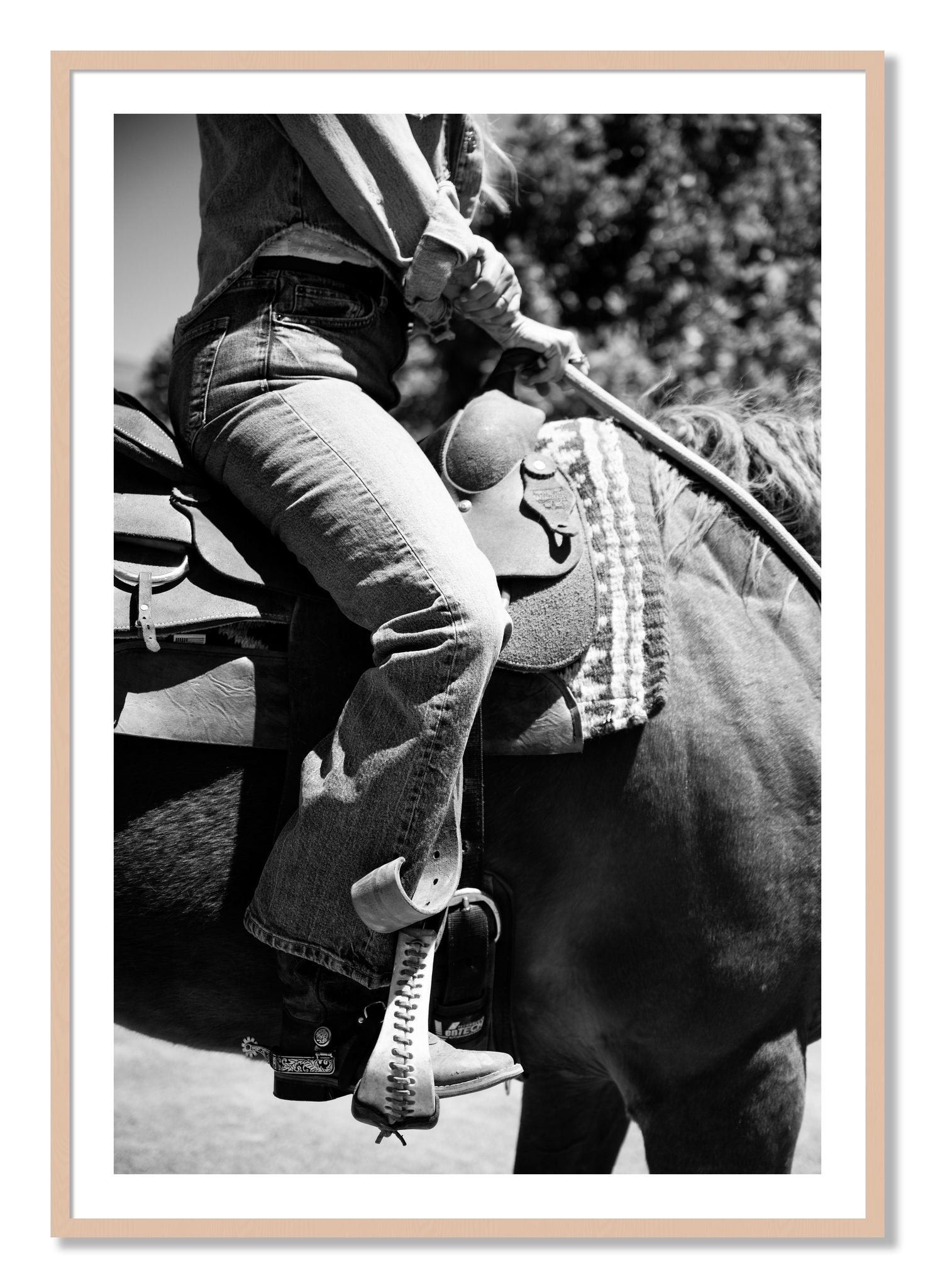 Framed photograph of Ready To Ride by Dylan Ozanich, Maple frame, Borders