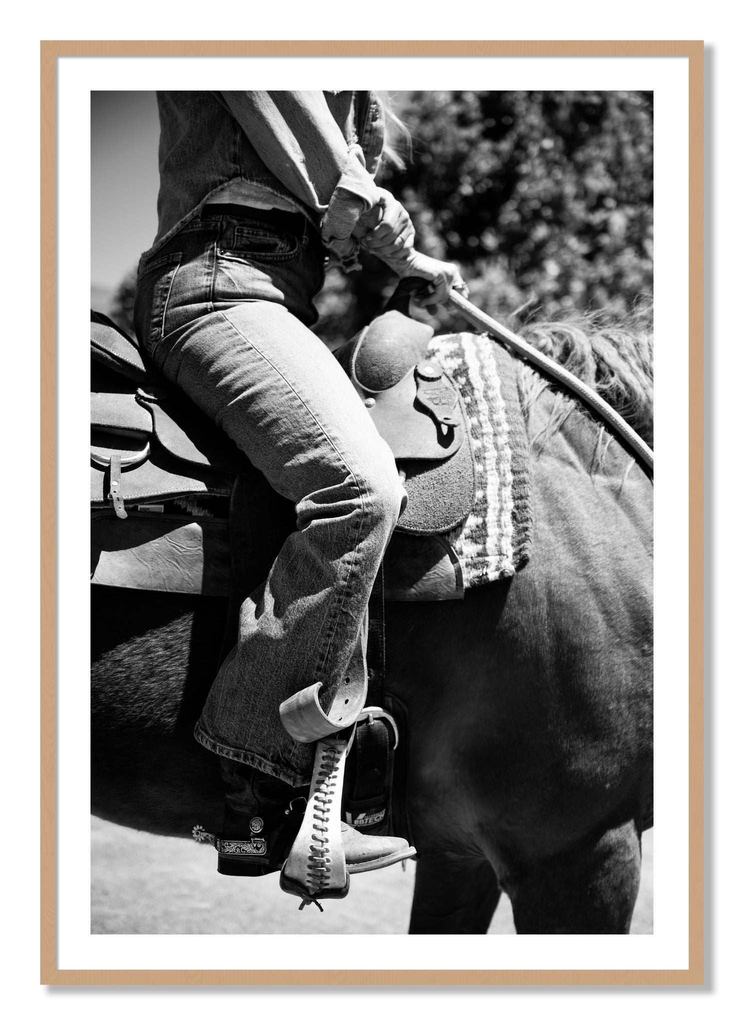 Framed photograph of Ready To Ride by Dylan Ozanich, Oak frame, Borders