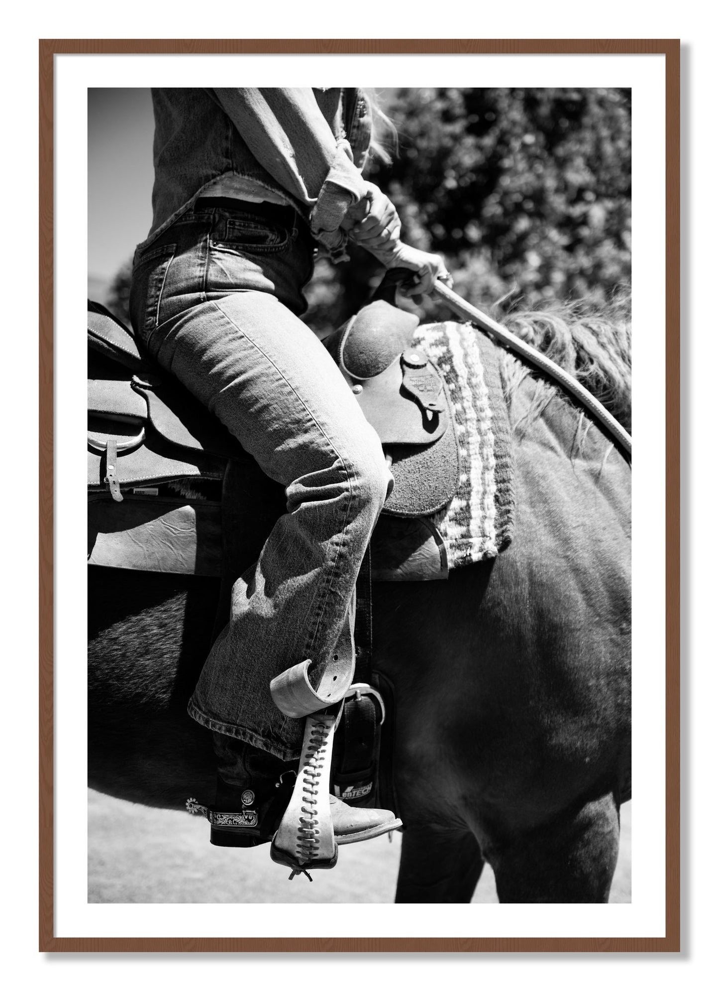 Framed photograph of Ready To Ride by Dylan Ozanich, Walnut frame, Borders