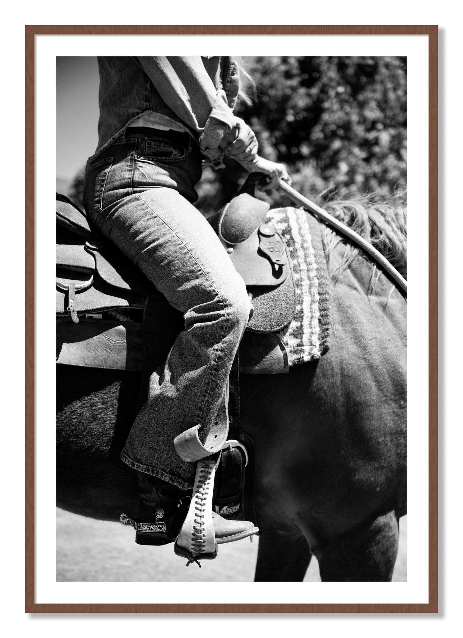 Framed photograph of Ready To Ride by Dylan Ozanich, Walnut frame, Borders