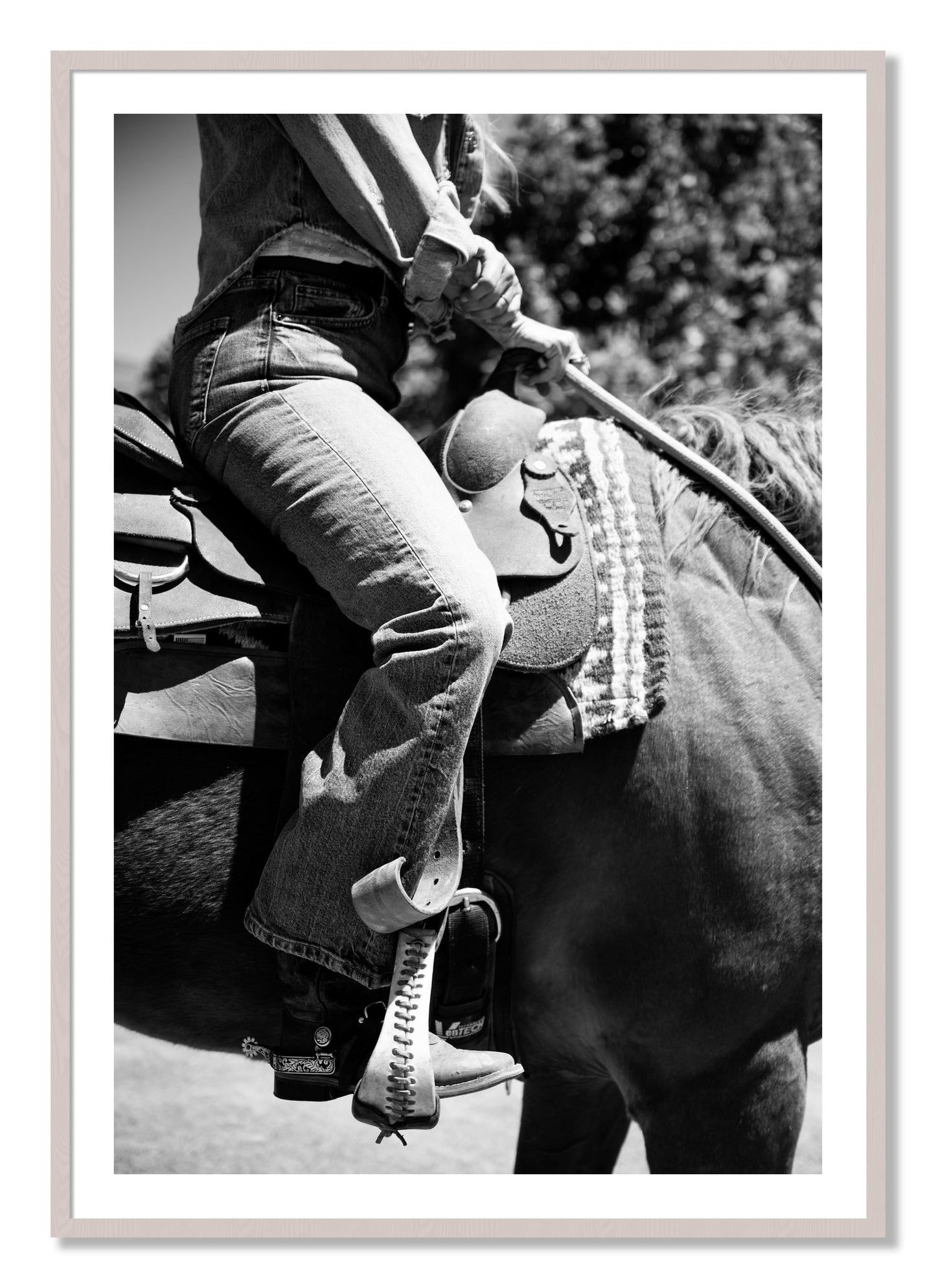 Framed photograph of Ready To Ride by Dylan Ozanich, White Maple frame, Borders