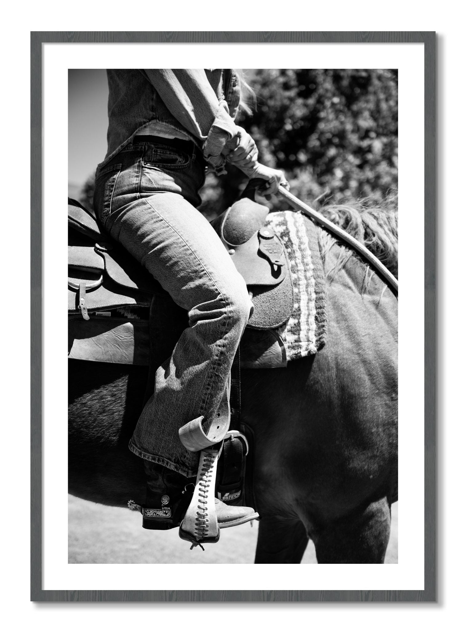Framed photograph of Ready To Ride by Dylan Ozanich, Grey frame, Borders
