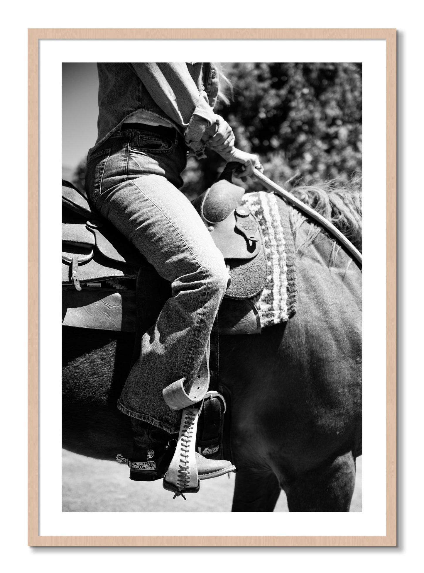 Framed photograph of Ready To Ride by Dylan Ozanich, Maple frame, Borders