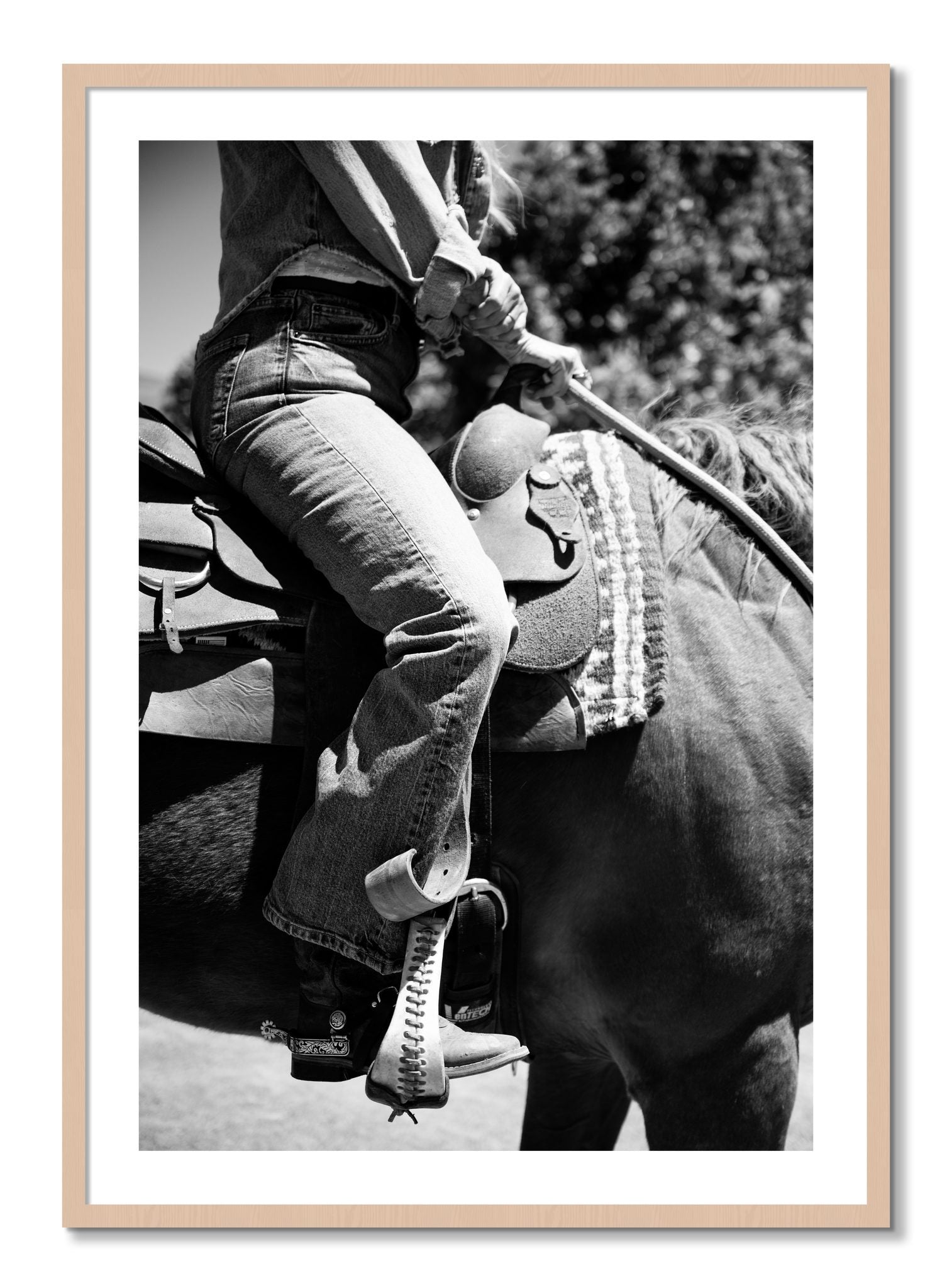 Framed photograph of Ready To Ride by Dylan Ozanich, Maple frame, Borders