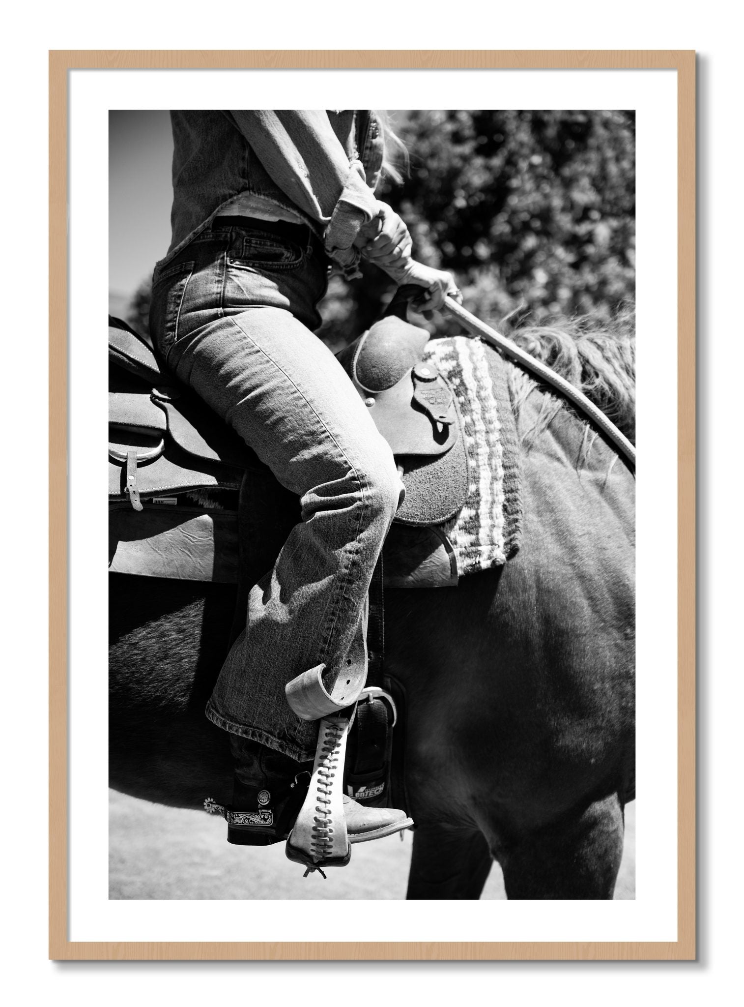 Framed photograph of Ready To Ride by Dylan Ozanich, Oak frame, Borders