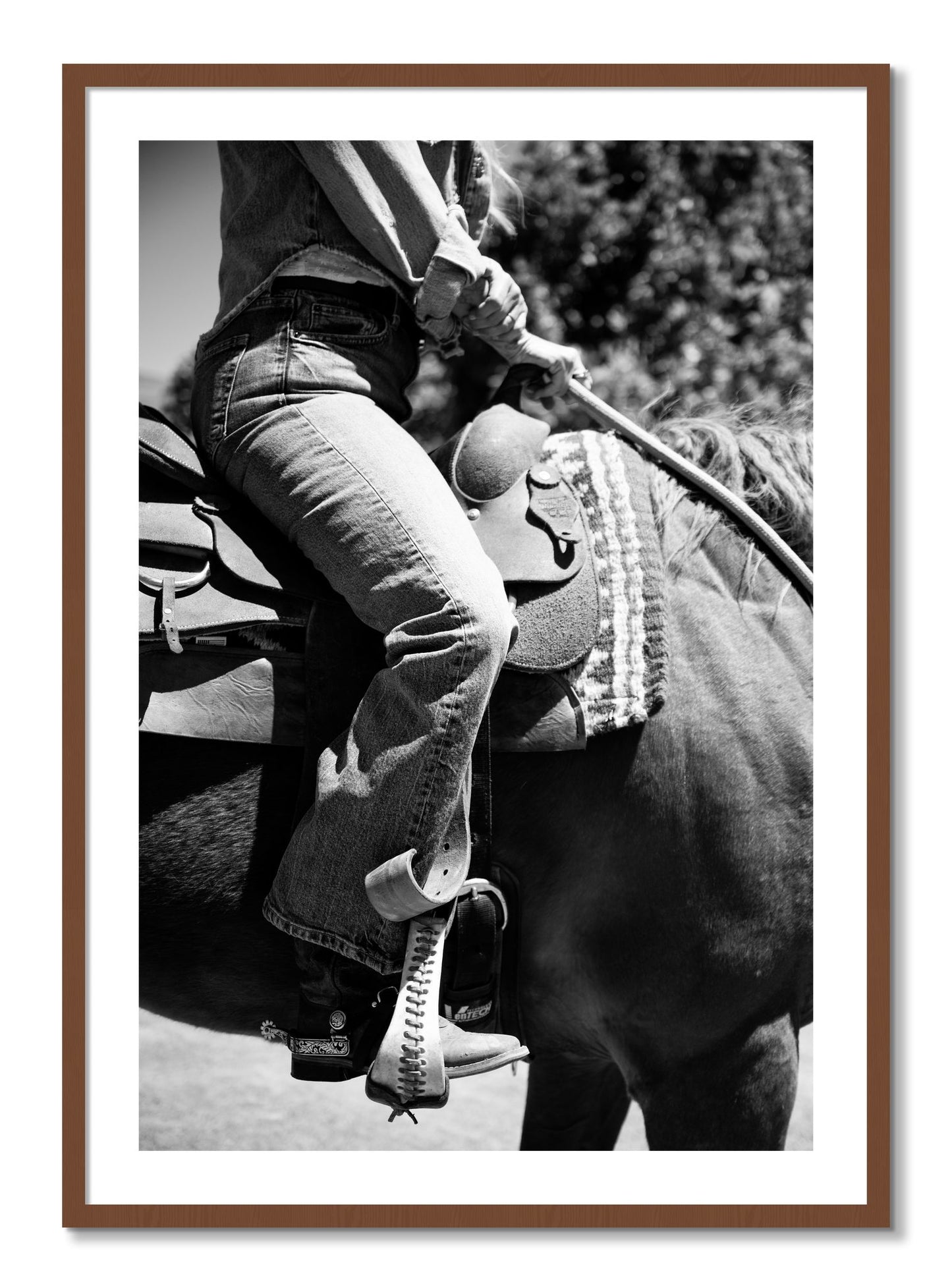 Framed photograph of Ready To Ride by Dylan Ozanich, Walnut frame, Borders