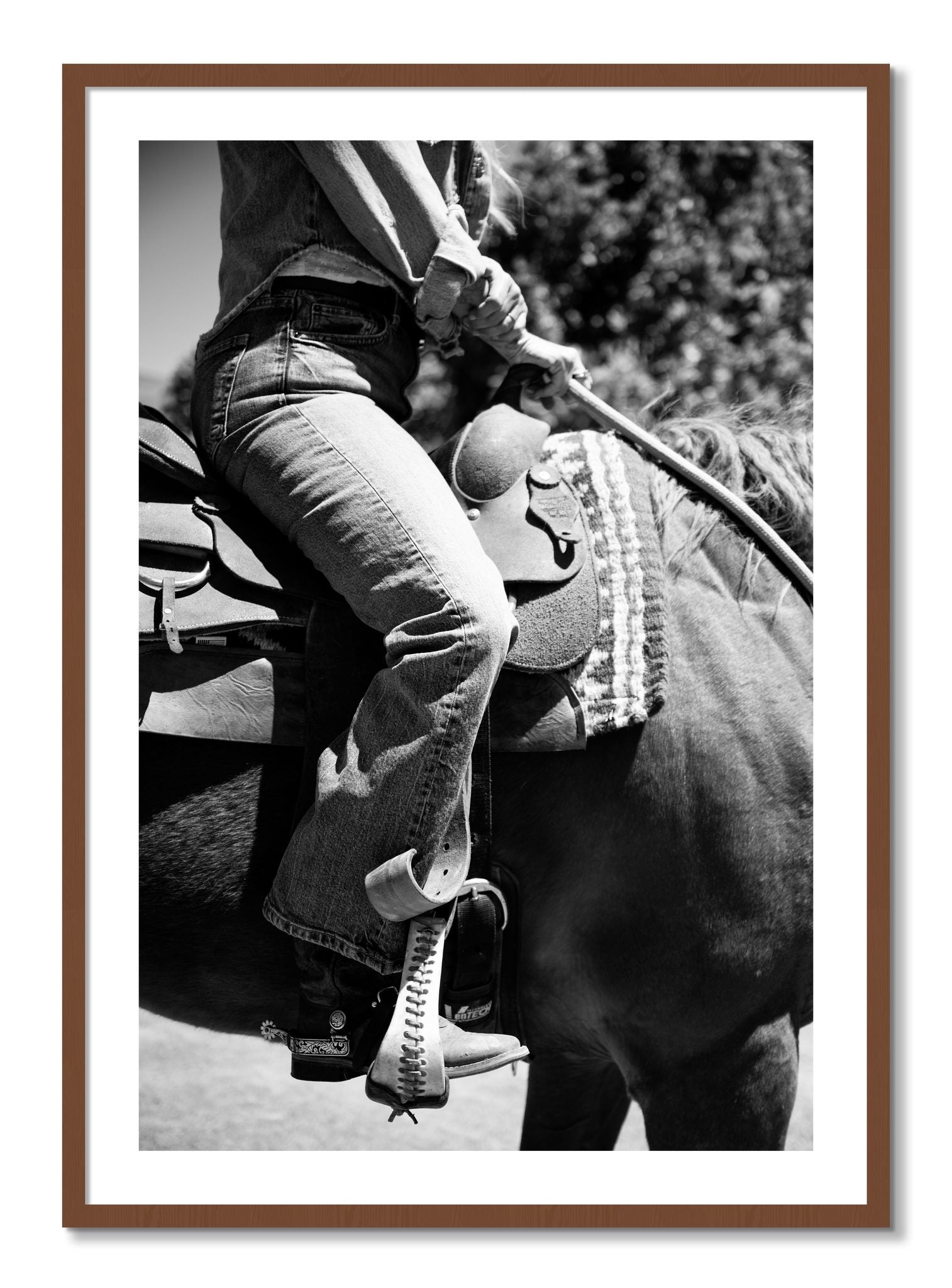 Framed photograph of Ready To Ride by Dylan Ozanich, Walnut frame, Borders