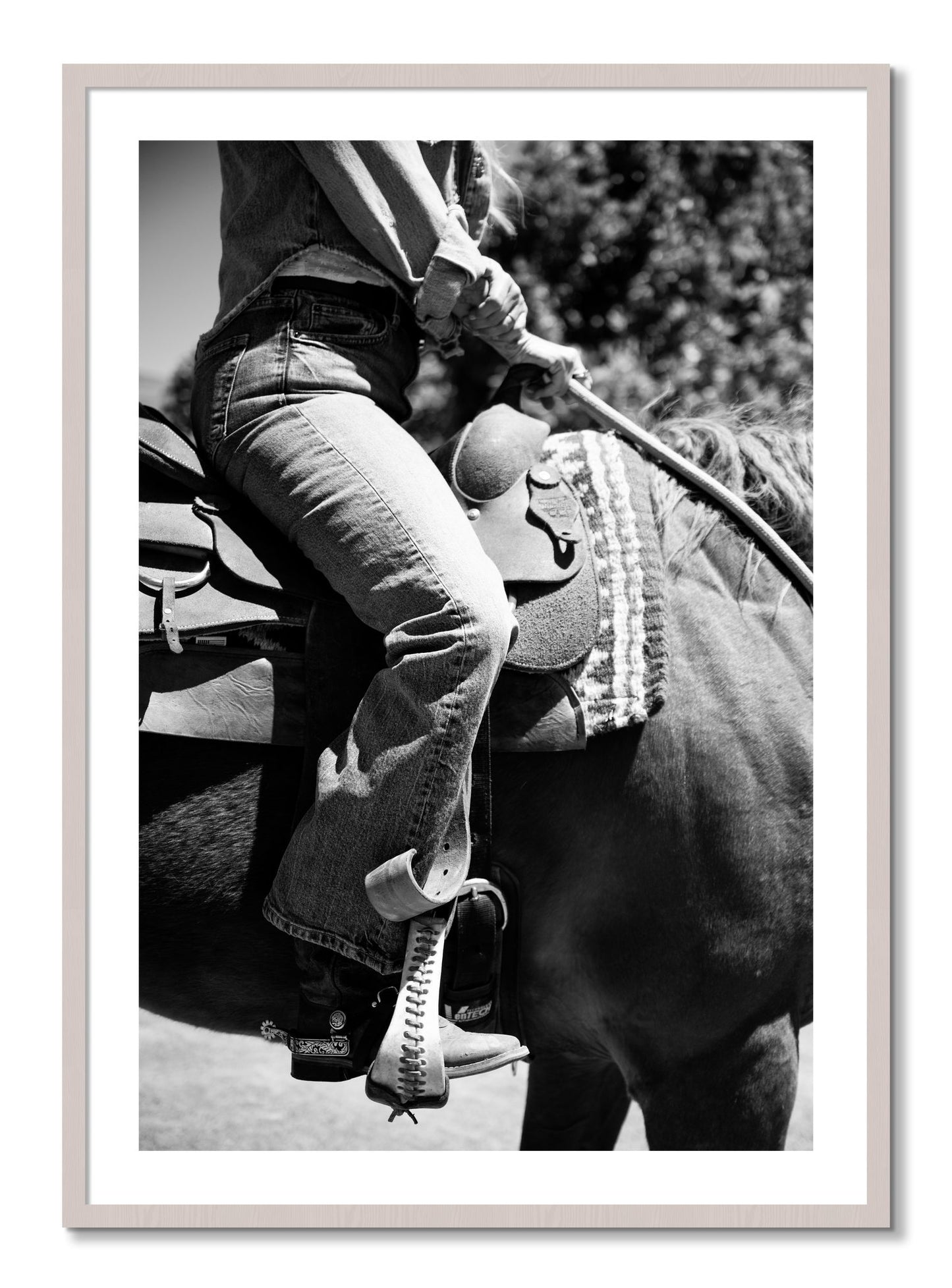 Framed photograph of Ready To Ride by Dylan Ozanich, White Maple frame, Borders
