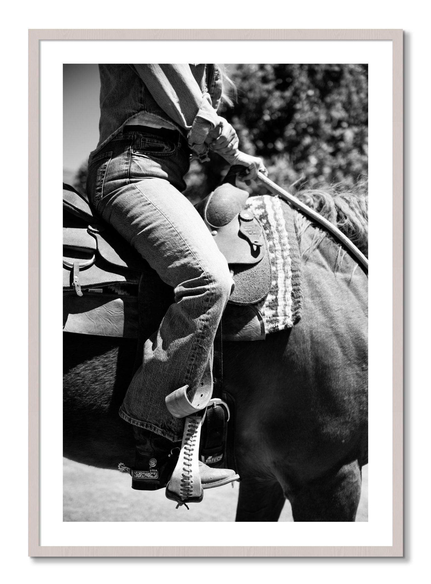 Framed photograph of Ready To Ride by Dylan Ozanich, White Maple frame, Borders