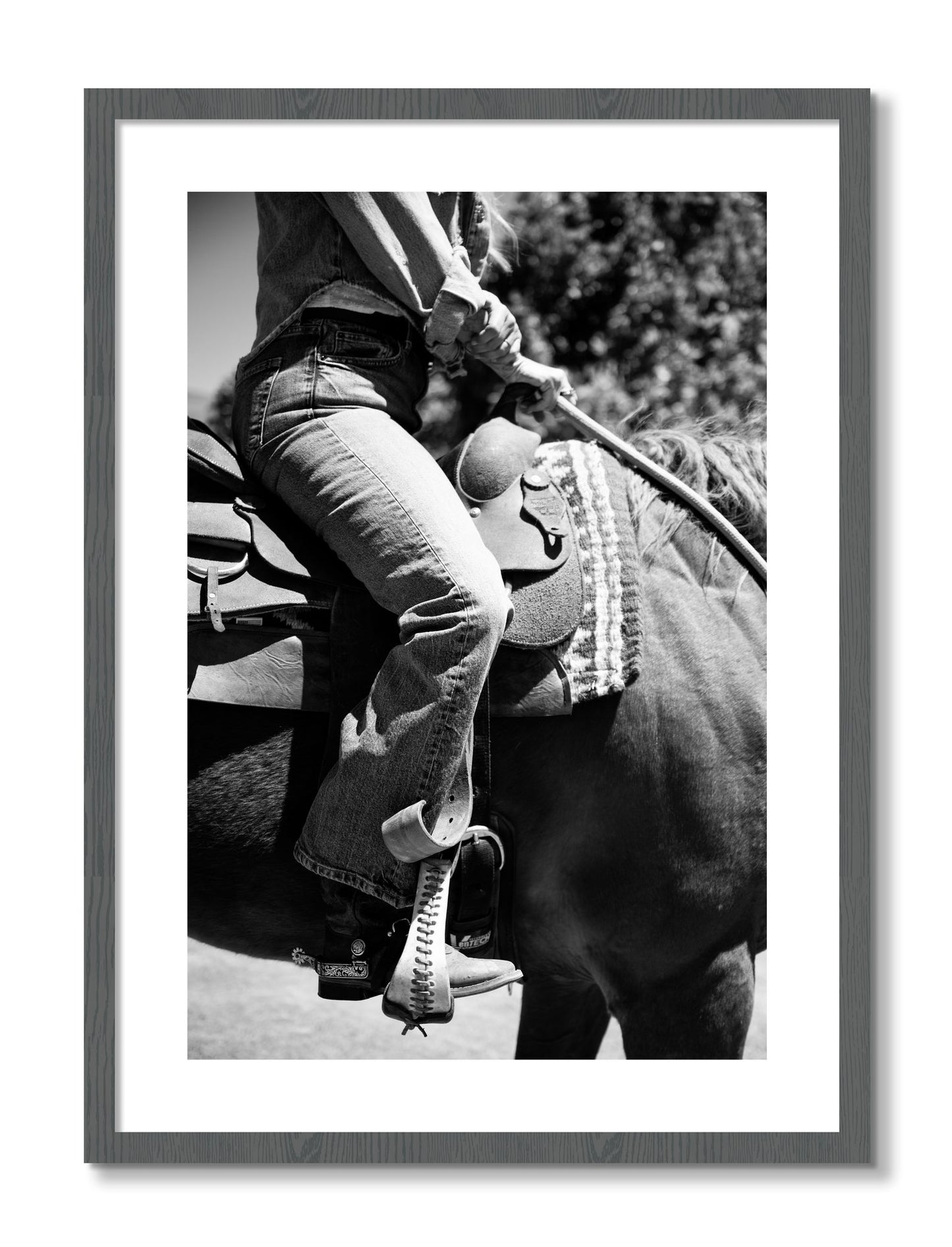 Framed photograph of Ready To Ride by Dylan Ozanich, Grey frame, Borders