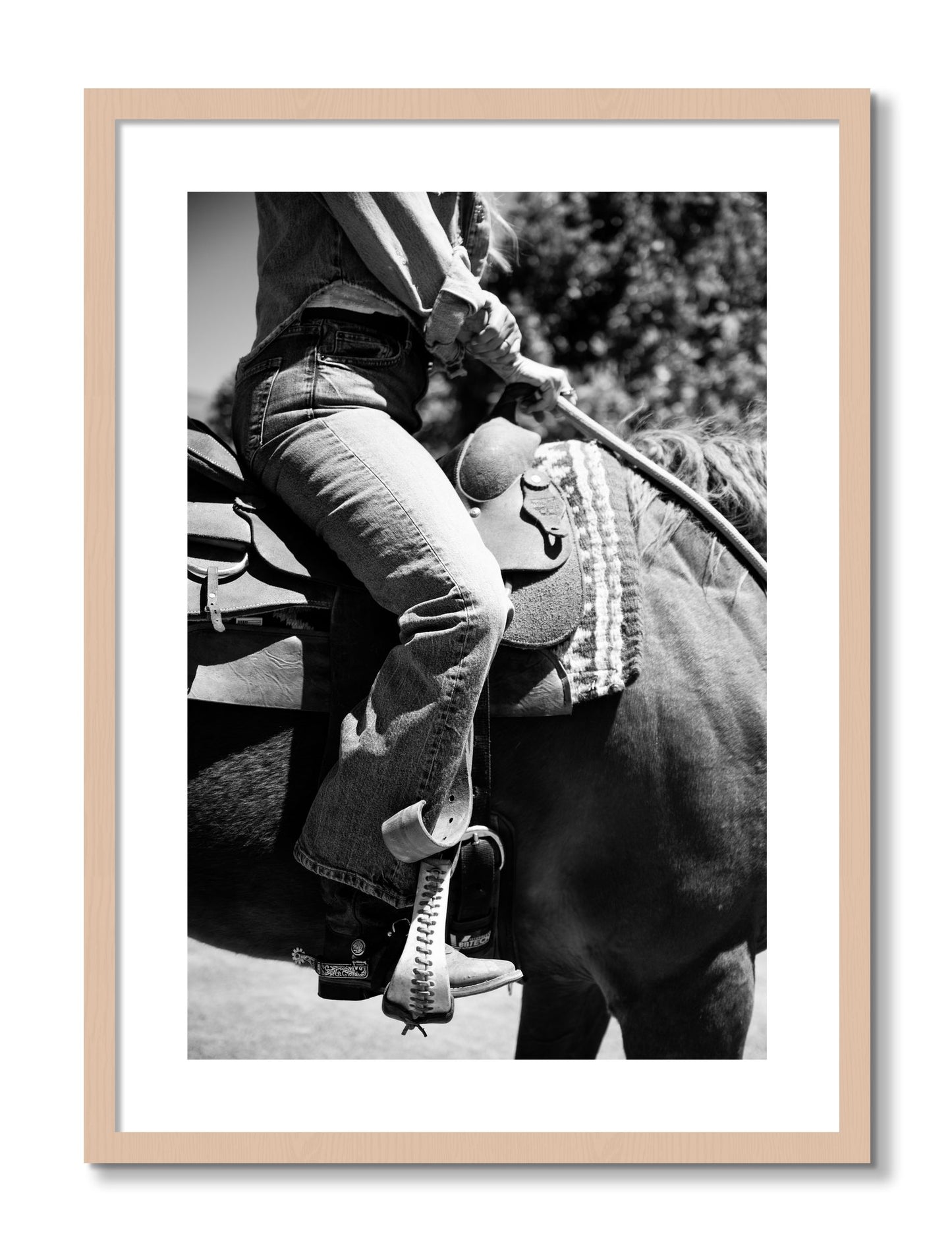 Framed photograph of Ready To Ride by Dylan Ozanich, Maple frame, Borders