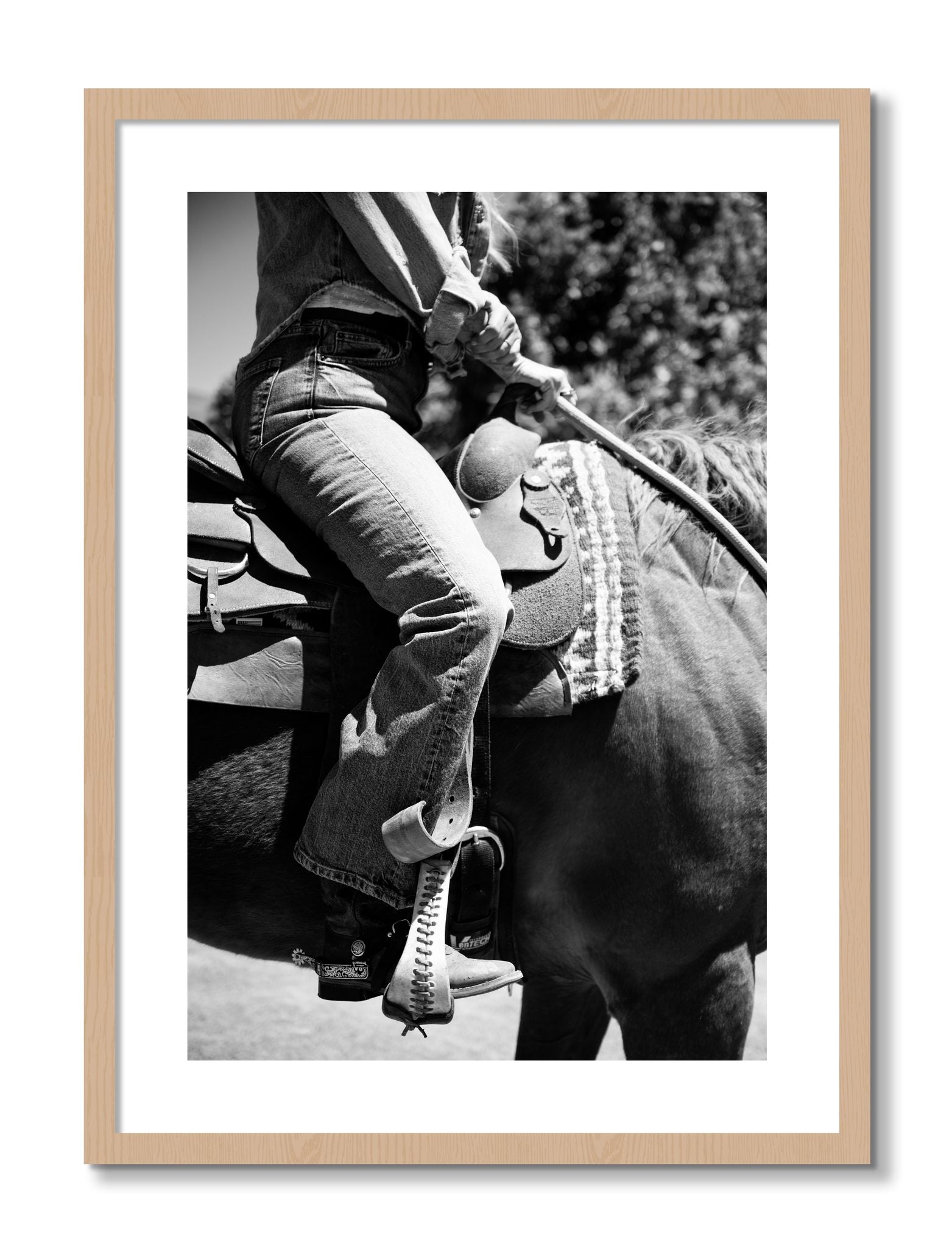 Framed photograph of Ready To Ride by Dylan Ozanich, Oak frame, Borders