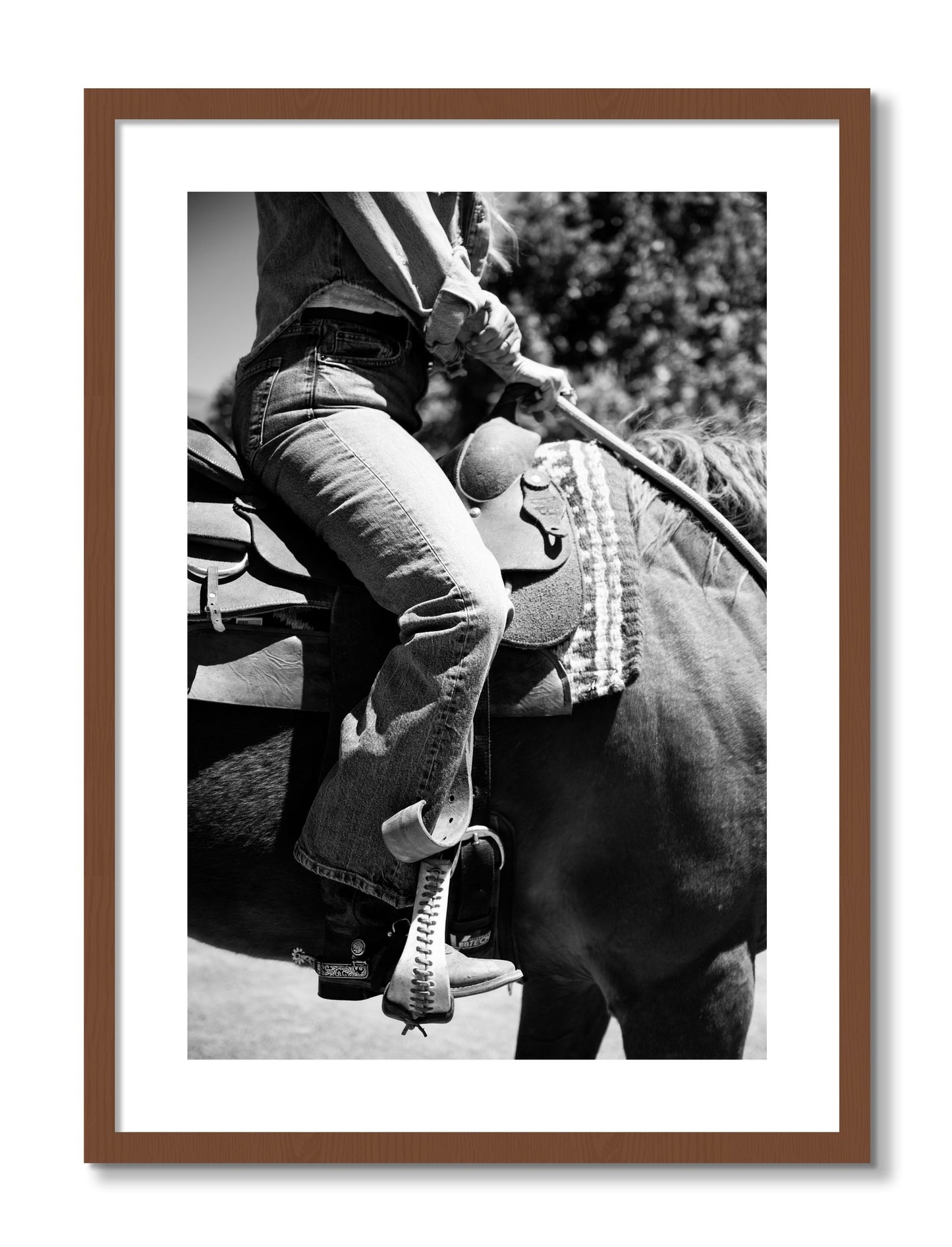 Framed photograph of Ready To Ride by Dylan Ozanich, Walnut frame, Borders