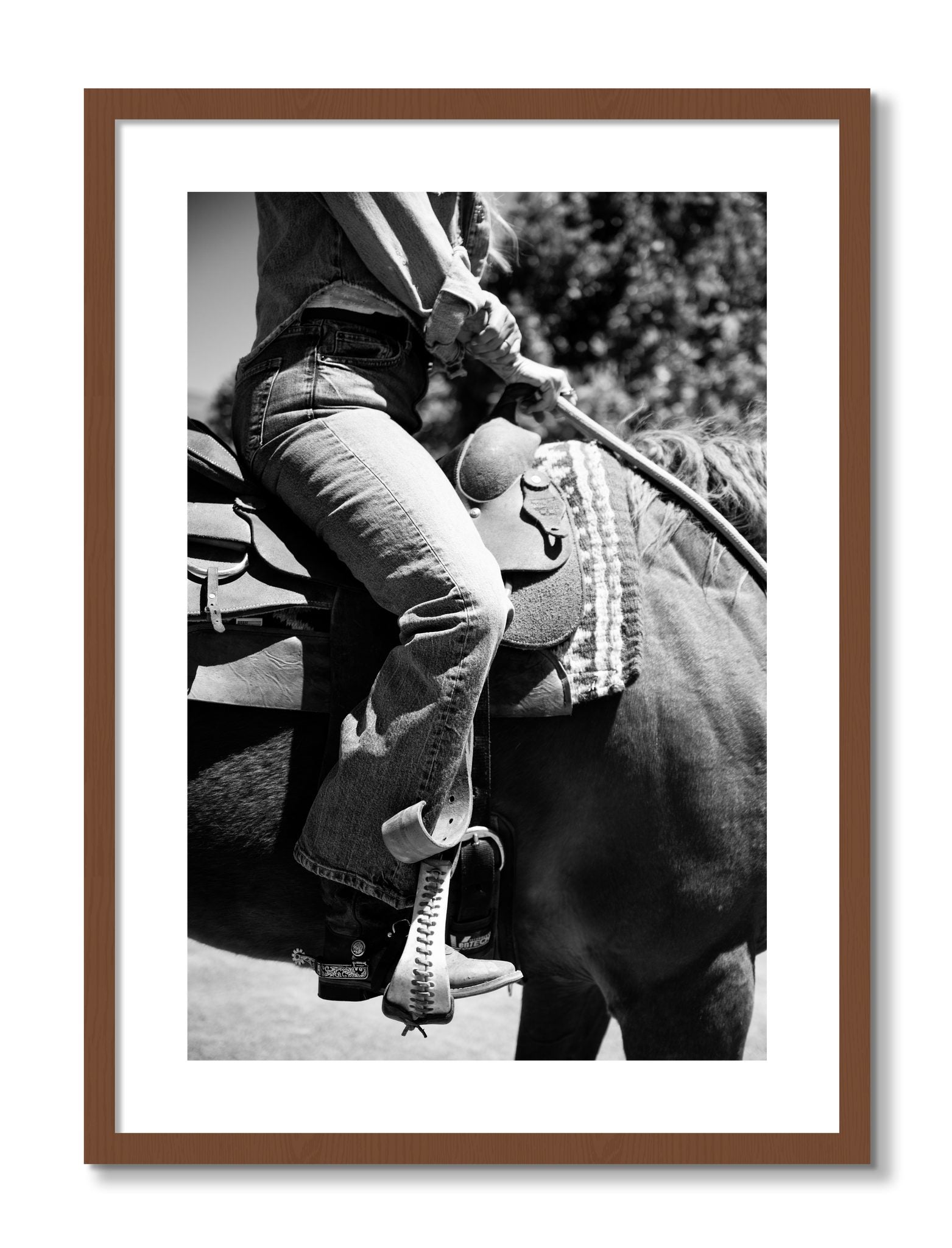 Framed photograph of Ready To Ride by Dylan Ozanich, Walnut frame, Borders